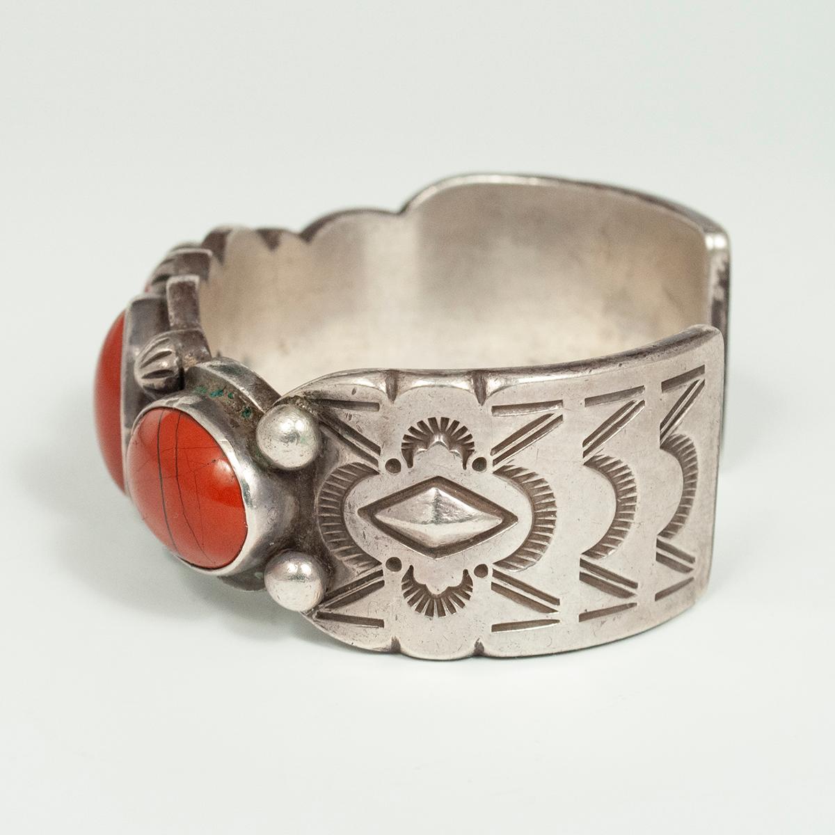 American 20th Century Navajo Silversmith Sadie Calvin Jasper and Silver Cuff For Sale