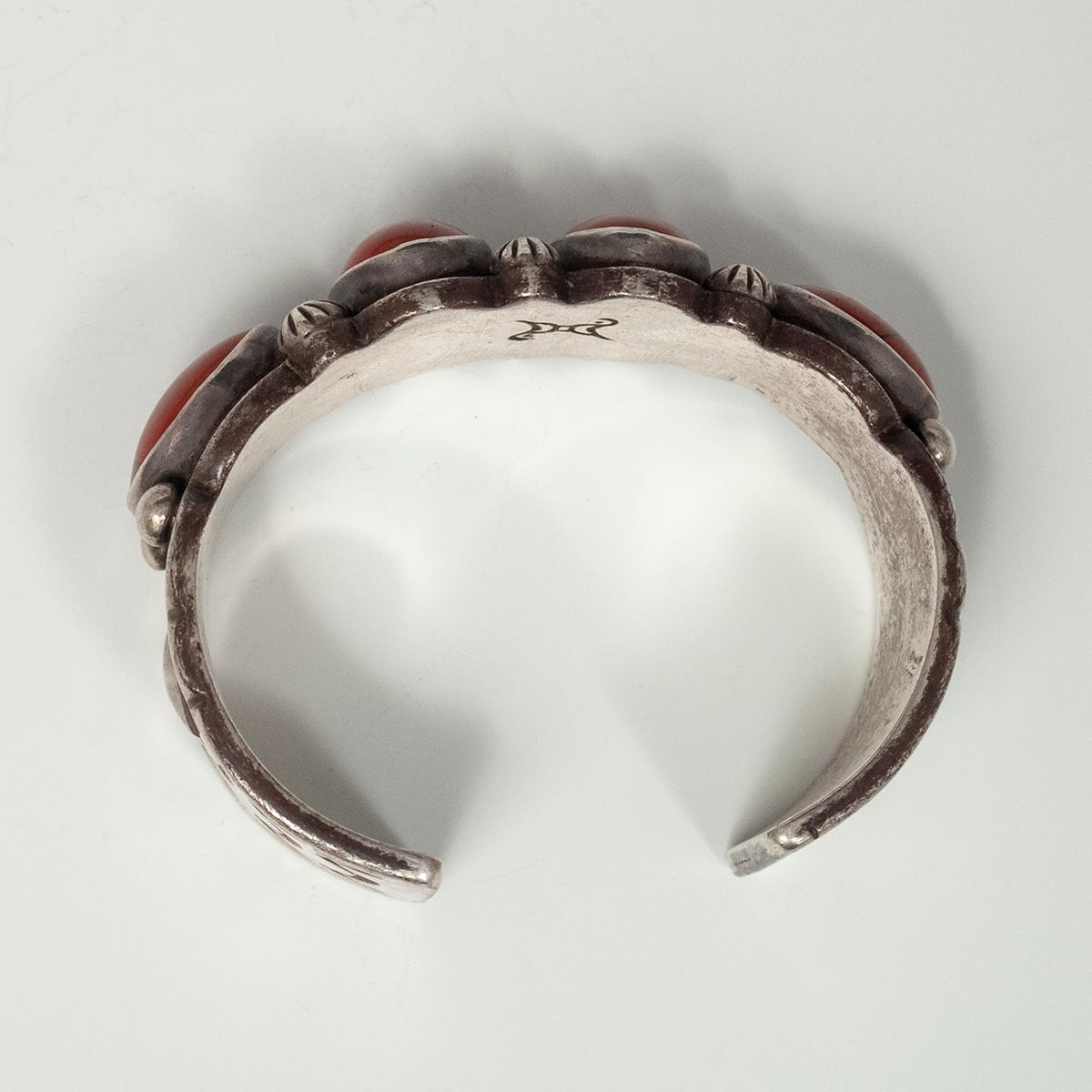 Hand-Crafted 20th Century Navajo Silversmith Sadie Calvin Jasper and Silver Cuff For Sale