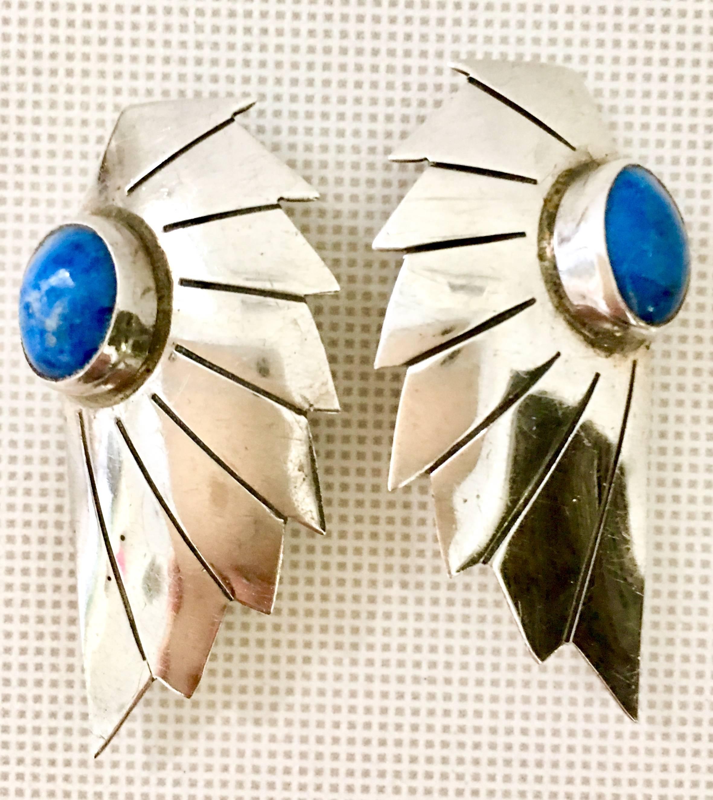 20th Century Navajo Sterling Silver & Lapis Lazuli Earrings By, Allen Paula Boyd In Excellent Condition In West Palm Beach, FL