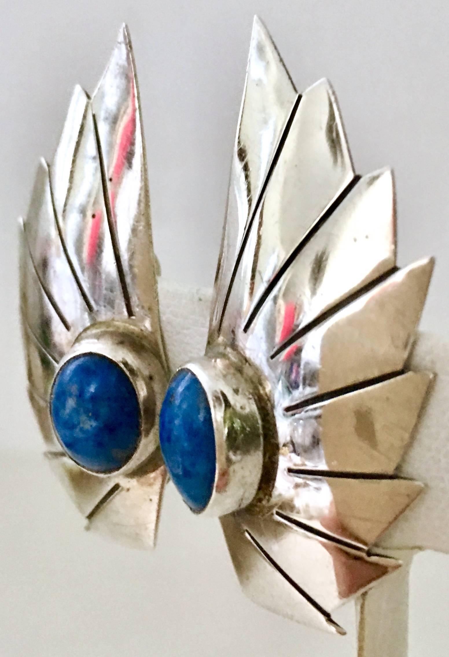 Women's or Men's 20th Century Navajo Sterling Silver & Lapis Lazuli Earrings By, Allen Paula Boyd