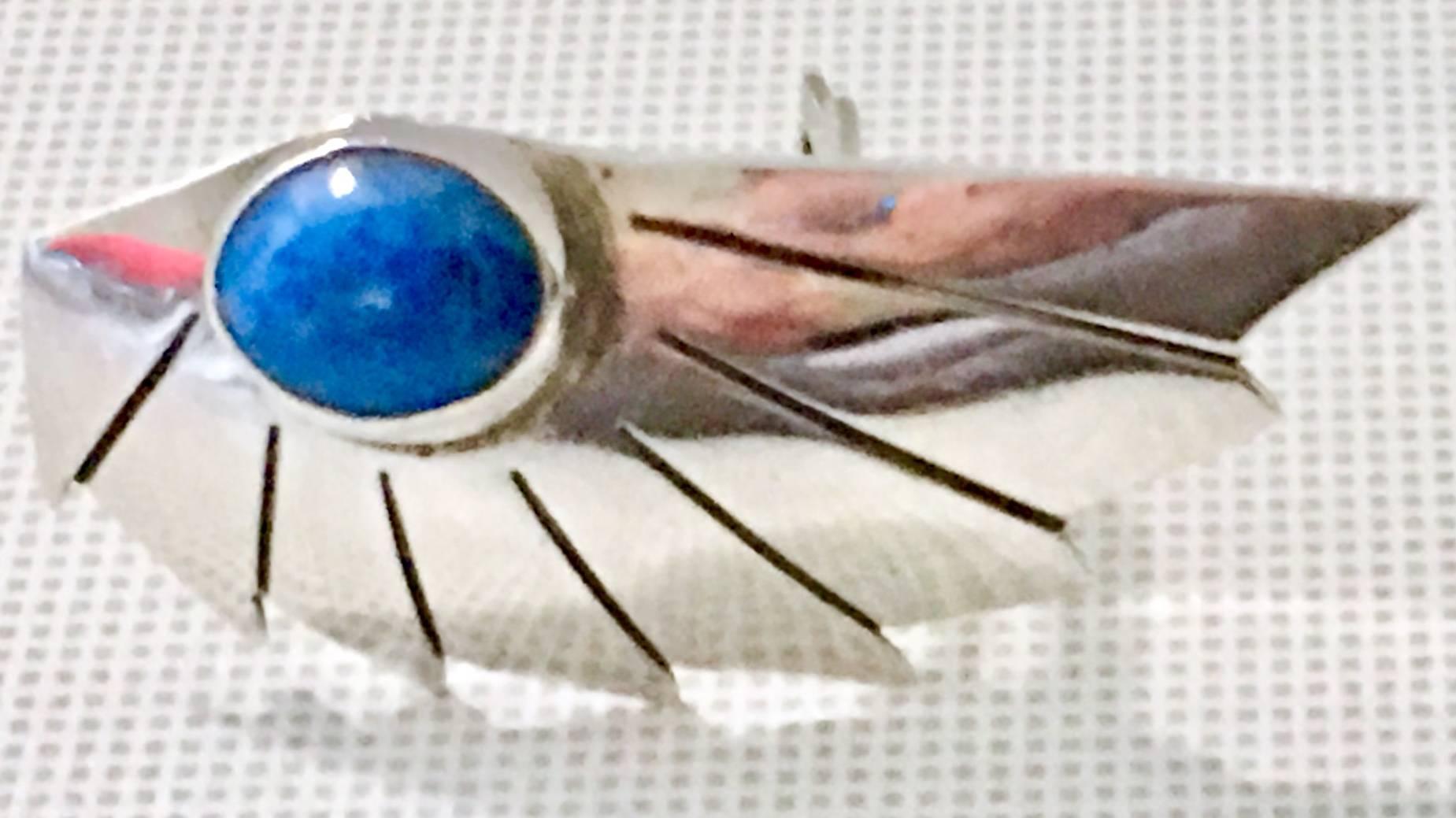20th Century Navajo Sterling Silver & Lapis Lazuli Earrings By, Allen Paula Boyd 3