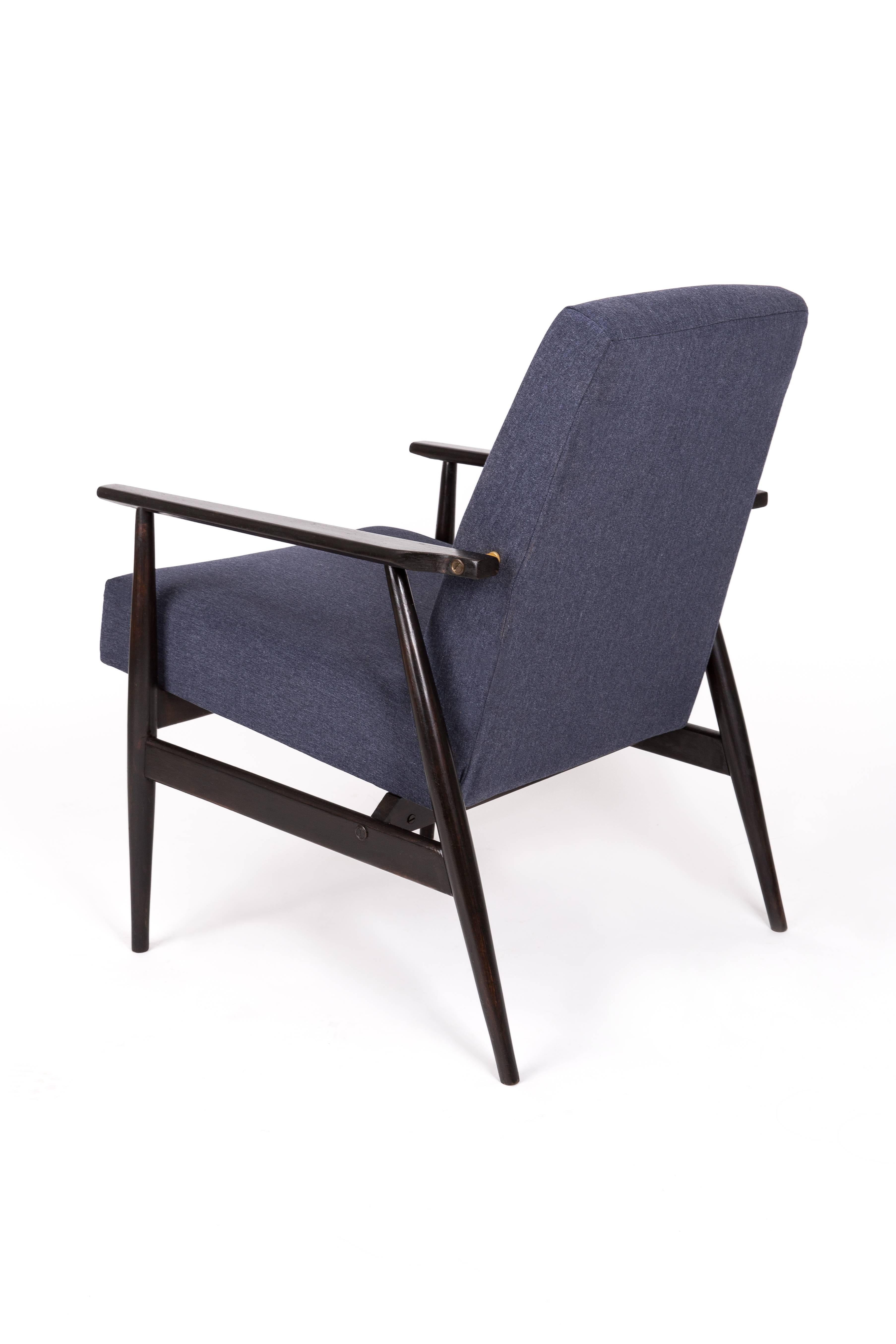 Marineblauer Denim-Sessel des 20. Jahrhunderts, H. Lis, Polen, 1960er Jahre (Moderne der Mitte des Jahrhunderts) im Angebot