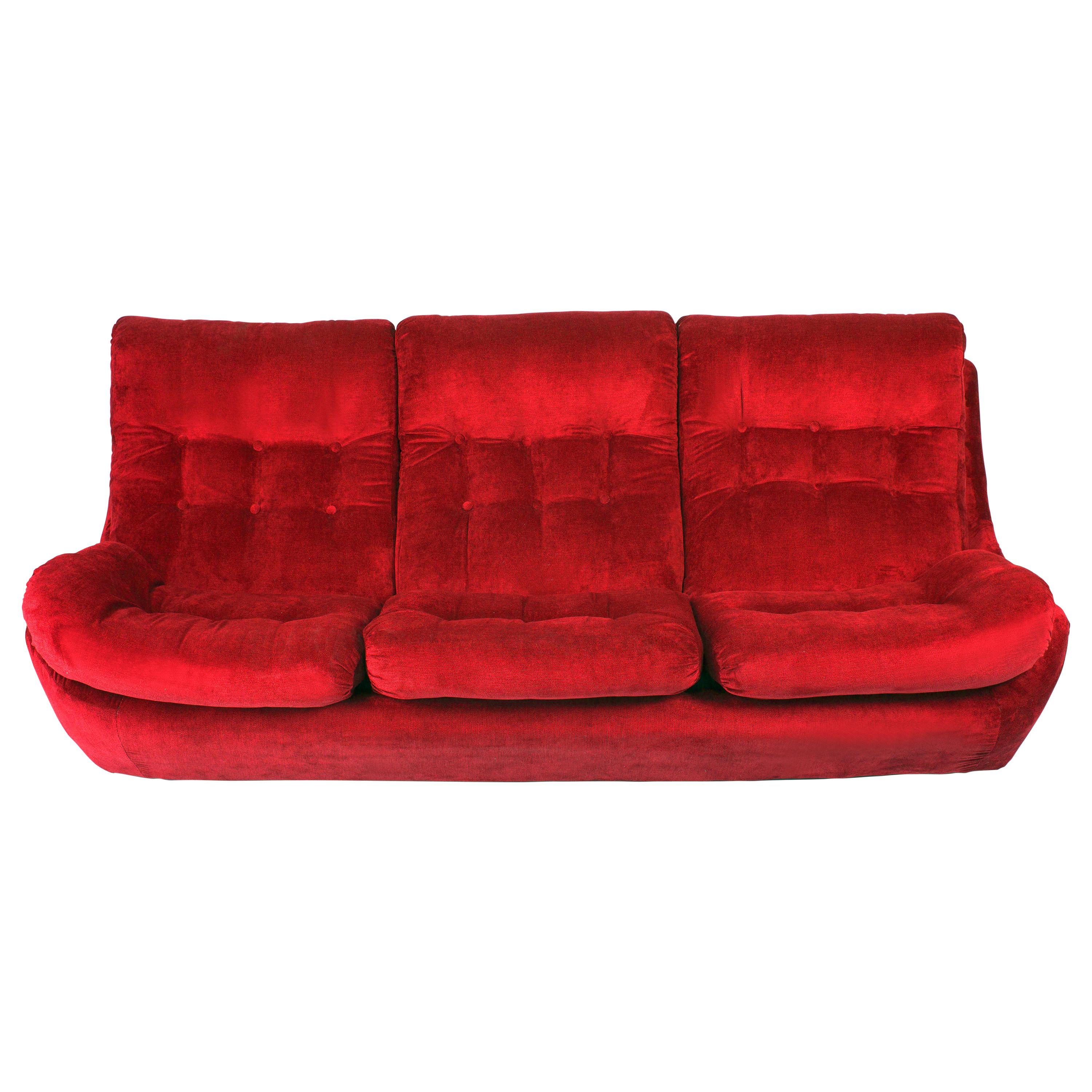 20th Century Navy Red Velvet Atlantis Sofa, 1960s For Sale