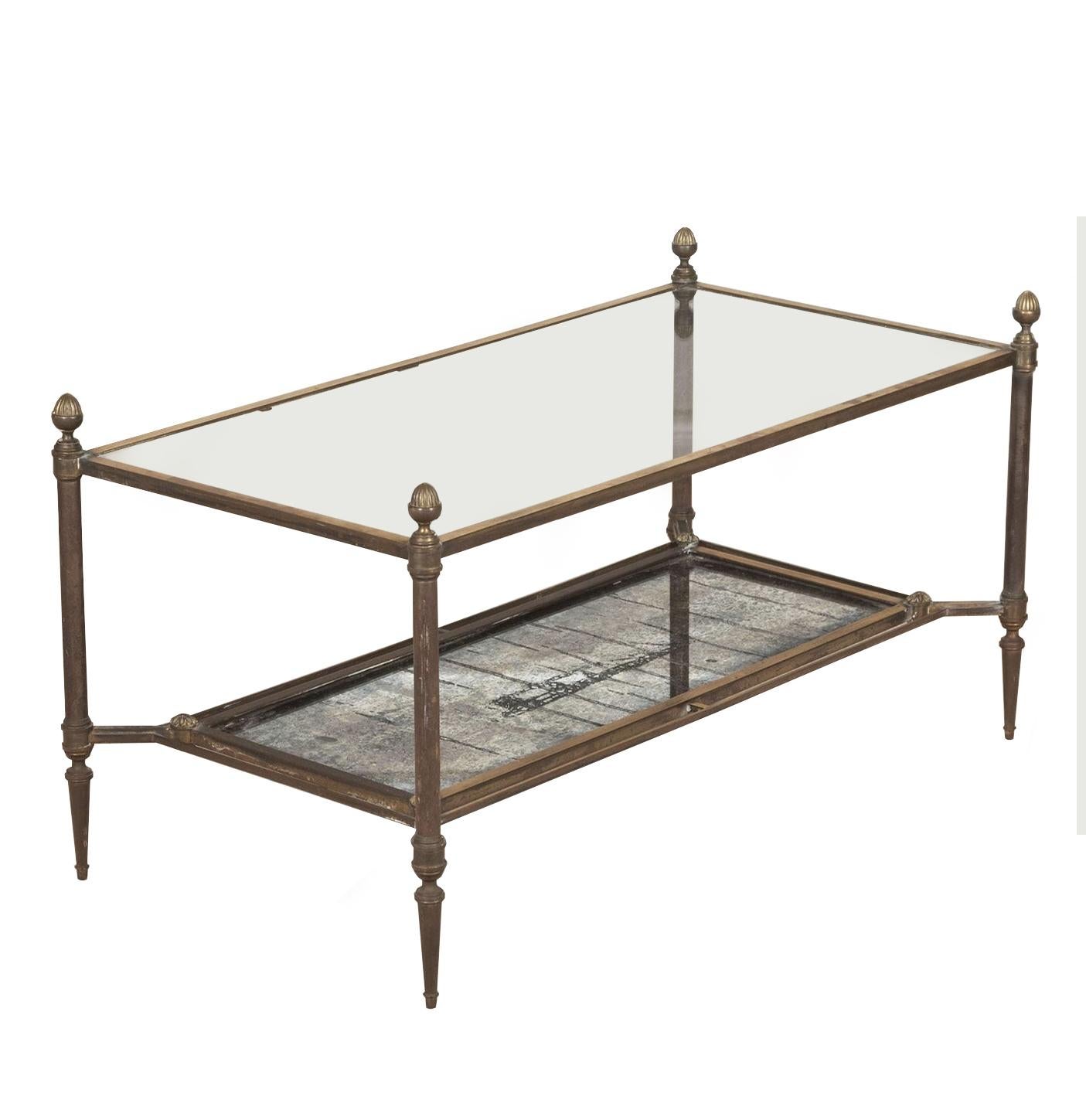 20th Century Neo-Classical French Maison Jansen Brass and Glass Coffee Table In Good Condition In London, GB