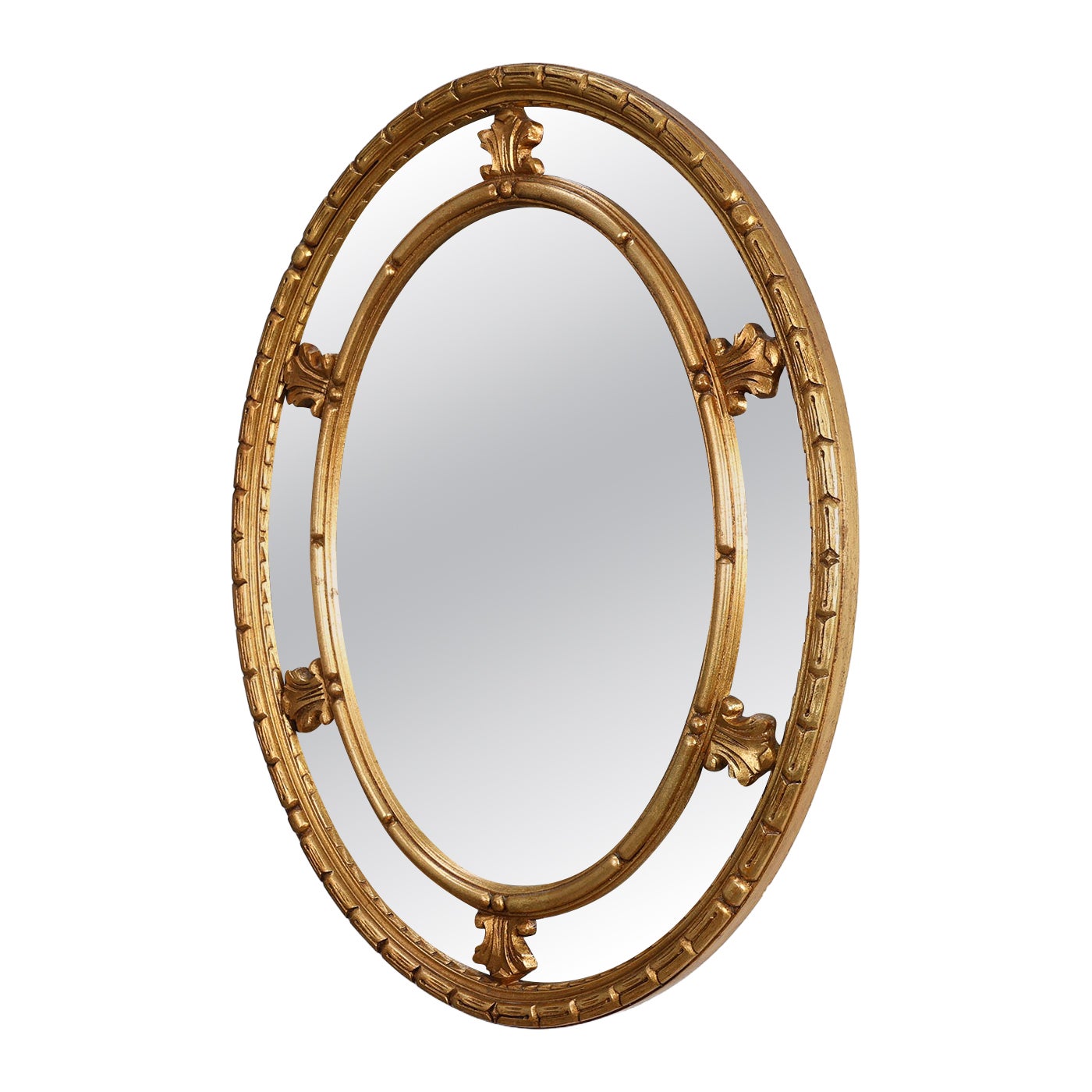 20th century neo-classical style tilted oval mirror by Deknudt, Belgium For Sale