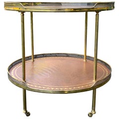 20th Century Neoclassical Brass and Leather Two-Tier Side Table with Gallery