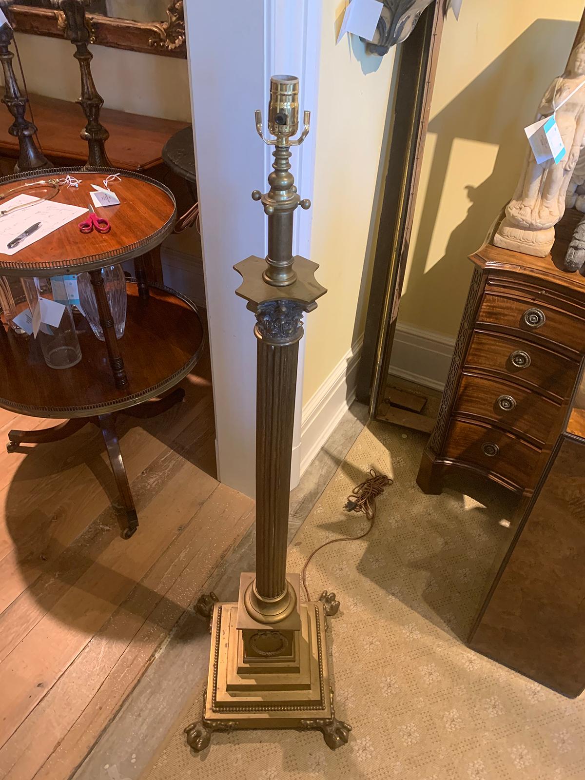 20th Century Neoclassical Bronze Column Floor Lamp In Good Condition For Sale In Atlanta, GA