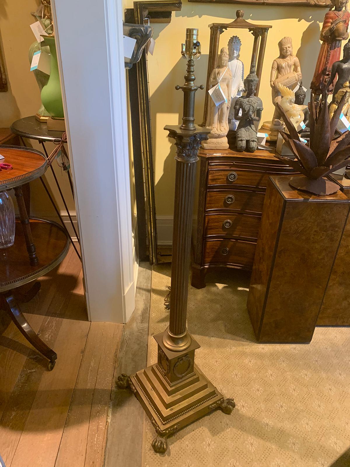 20th Century Neoclassical Bronze Column Floor Lamp For Sale 1
