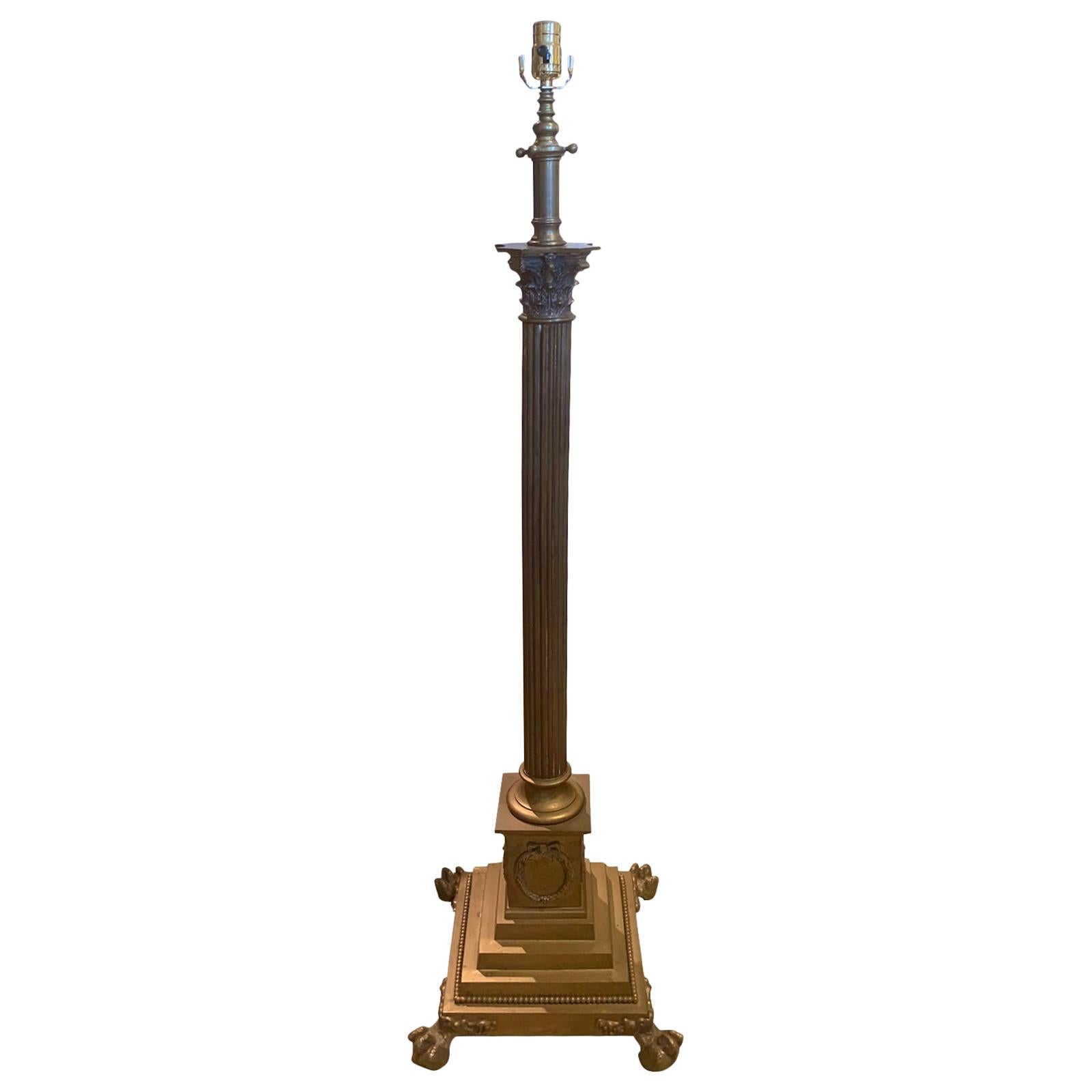 20th Century Neoclassical Bronze Column Floor Lamp For Sale