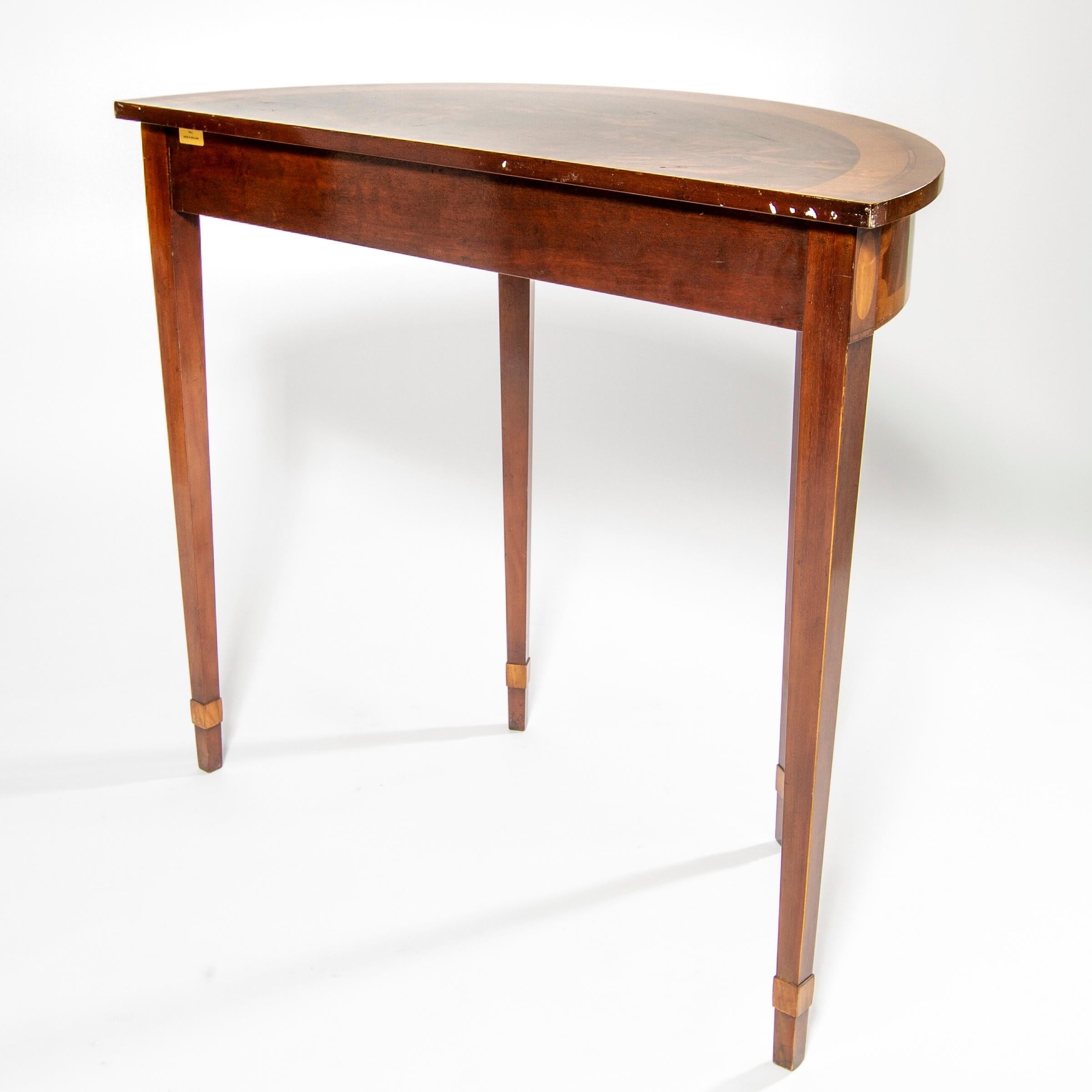 20th Century Neoclassical Directoire Mahogany Inlay Demilune Console Table, RBC In Good Condition For Sale In Miami, FL