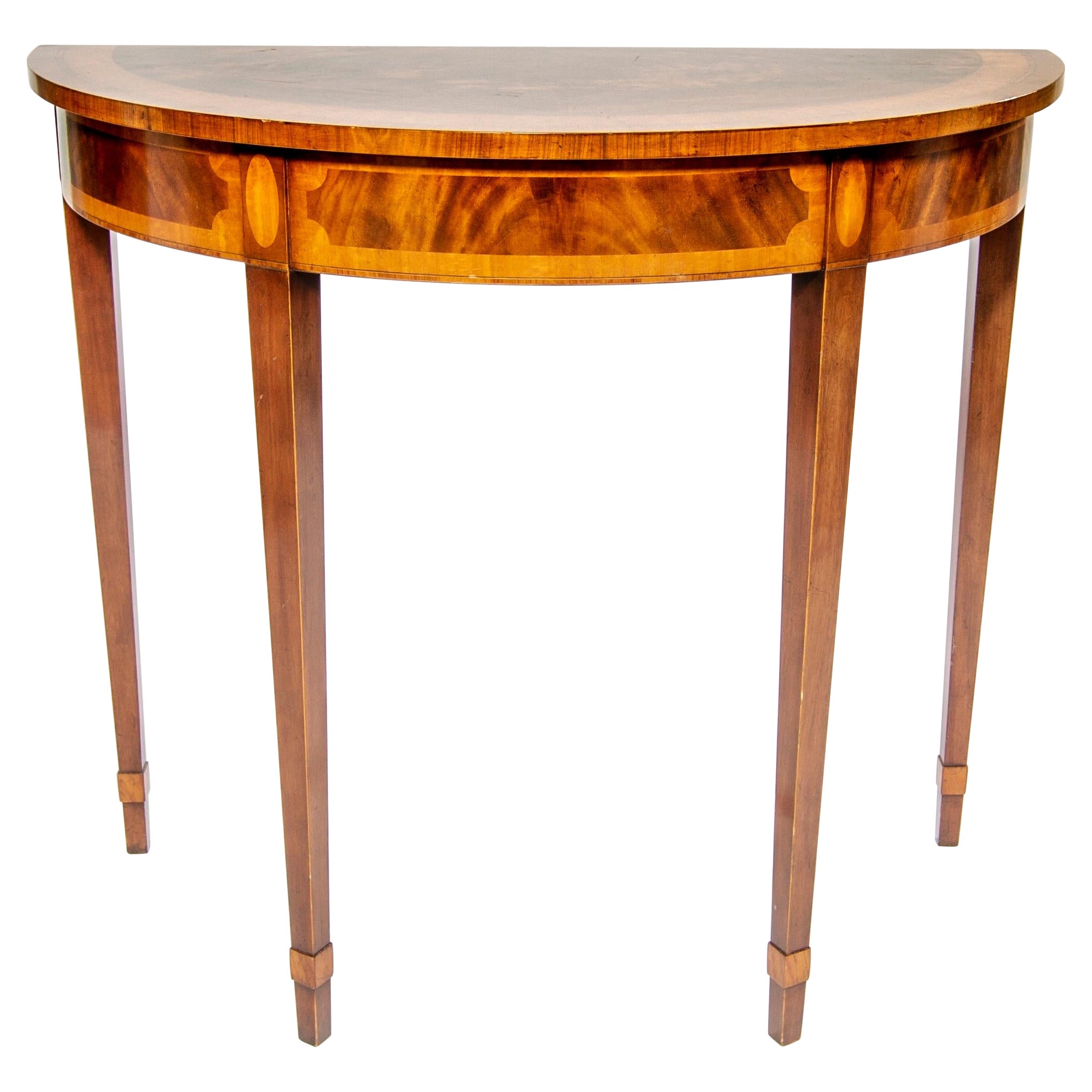 20th Century Neoclassical Directoire Mahogany Inlay Demilune Console Table, RBC
