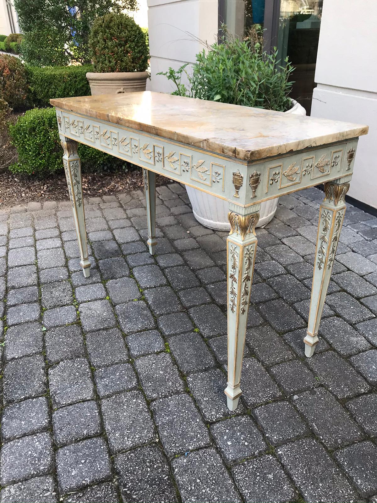 20th Century Neoclassical Frosted Green and Gilt Console with Yellow Marble Top 2