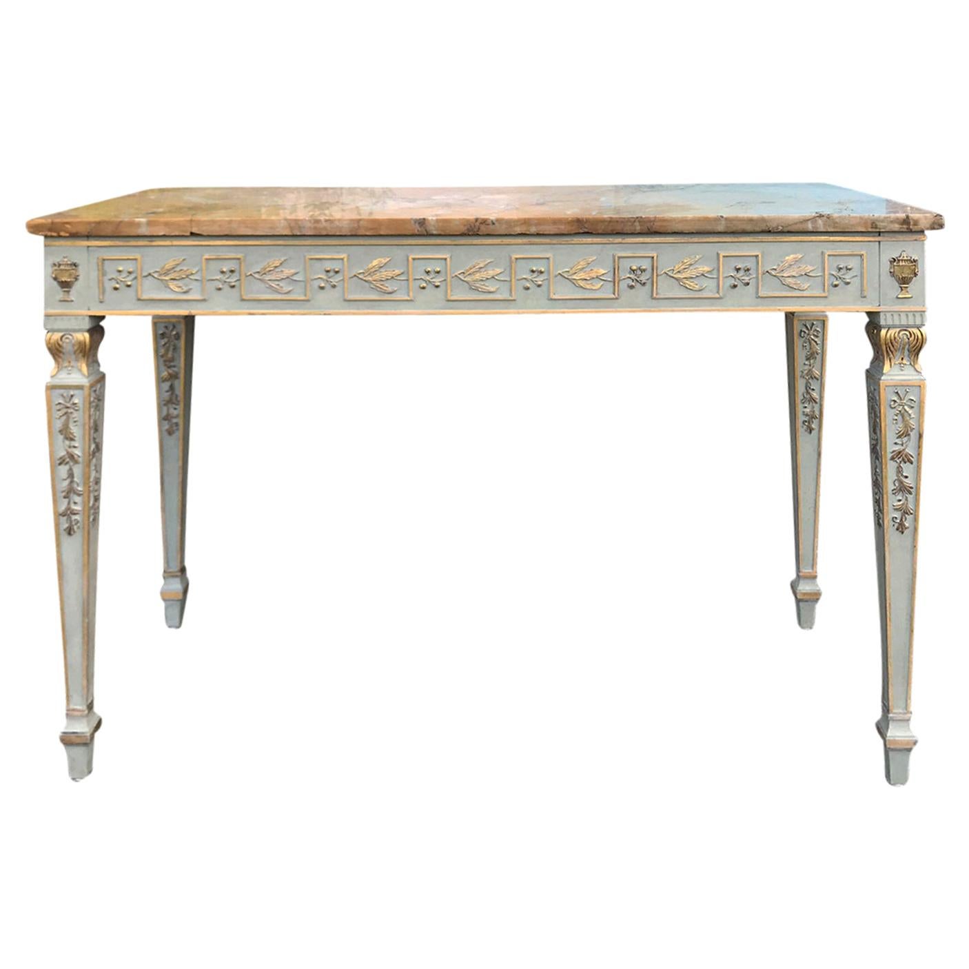 20th Century Neoclassical Frosted Green and Gilt Console with Yellow Marble Top