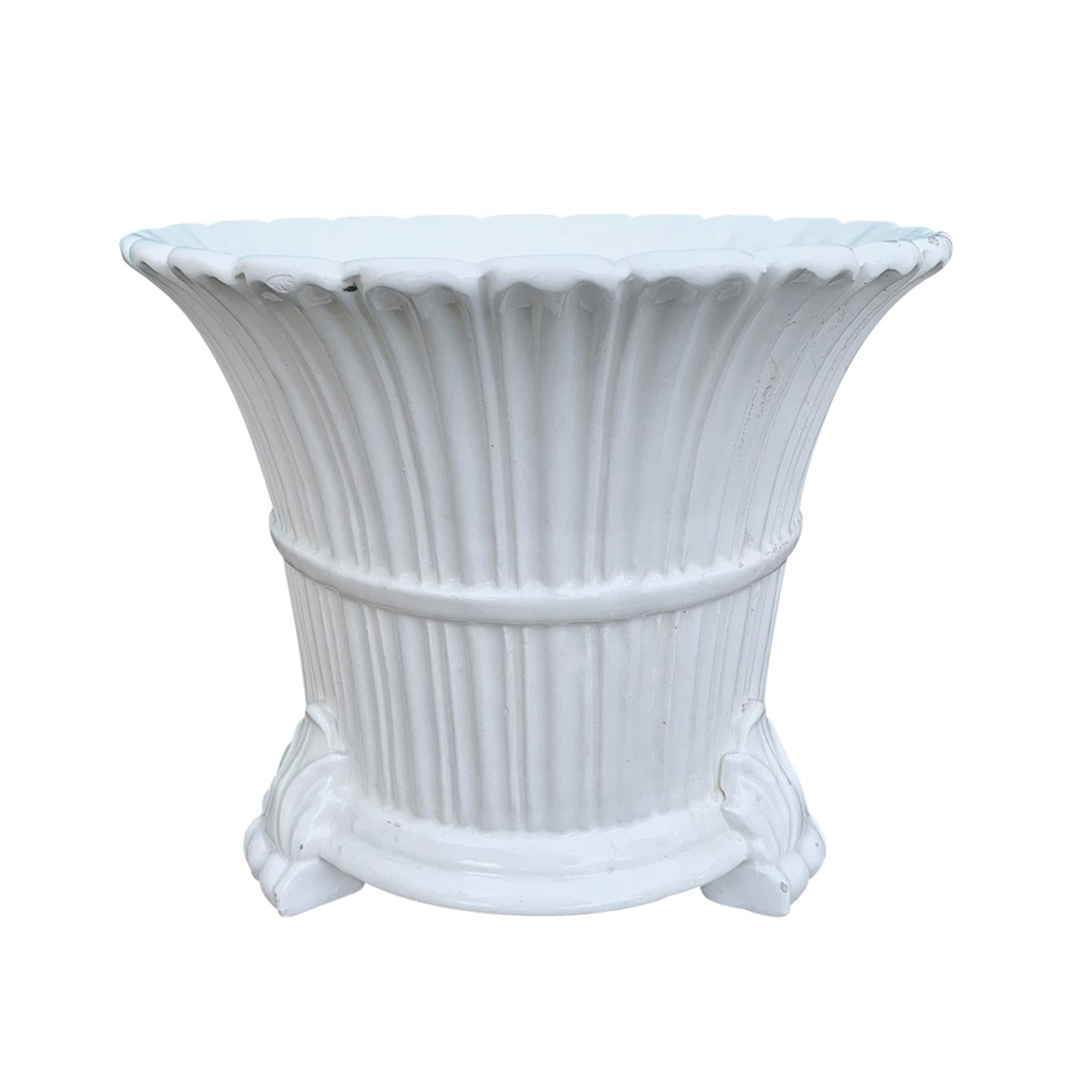 20th Century Neoclassical Glazed Creamware Porcelain Cachepot For Sale