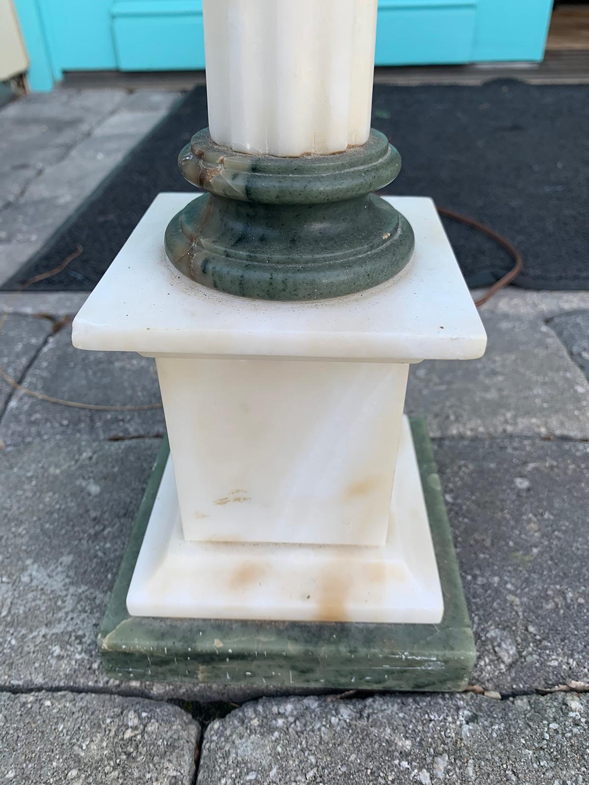 20th Century Neoclassical Green Marble and Alabaster Lamp 2
