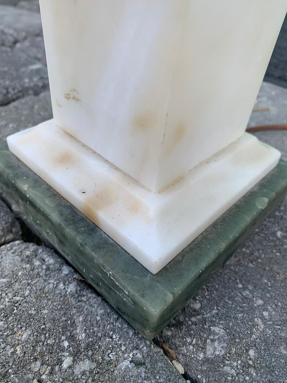 20th Century Neoclassical Green Marble and Alabaster Lamp 3