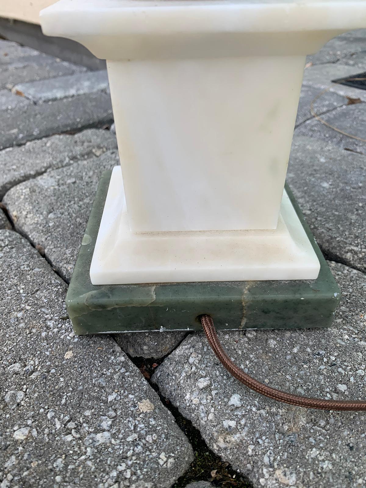 20th Century Neoclassical Green Marble and Alabaster Lamp 4