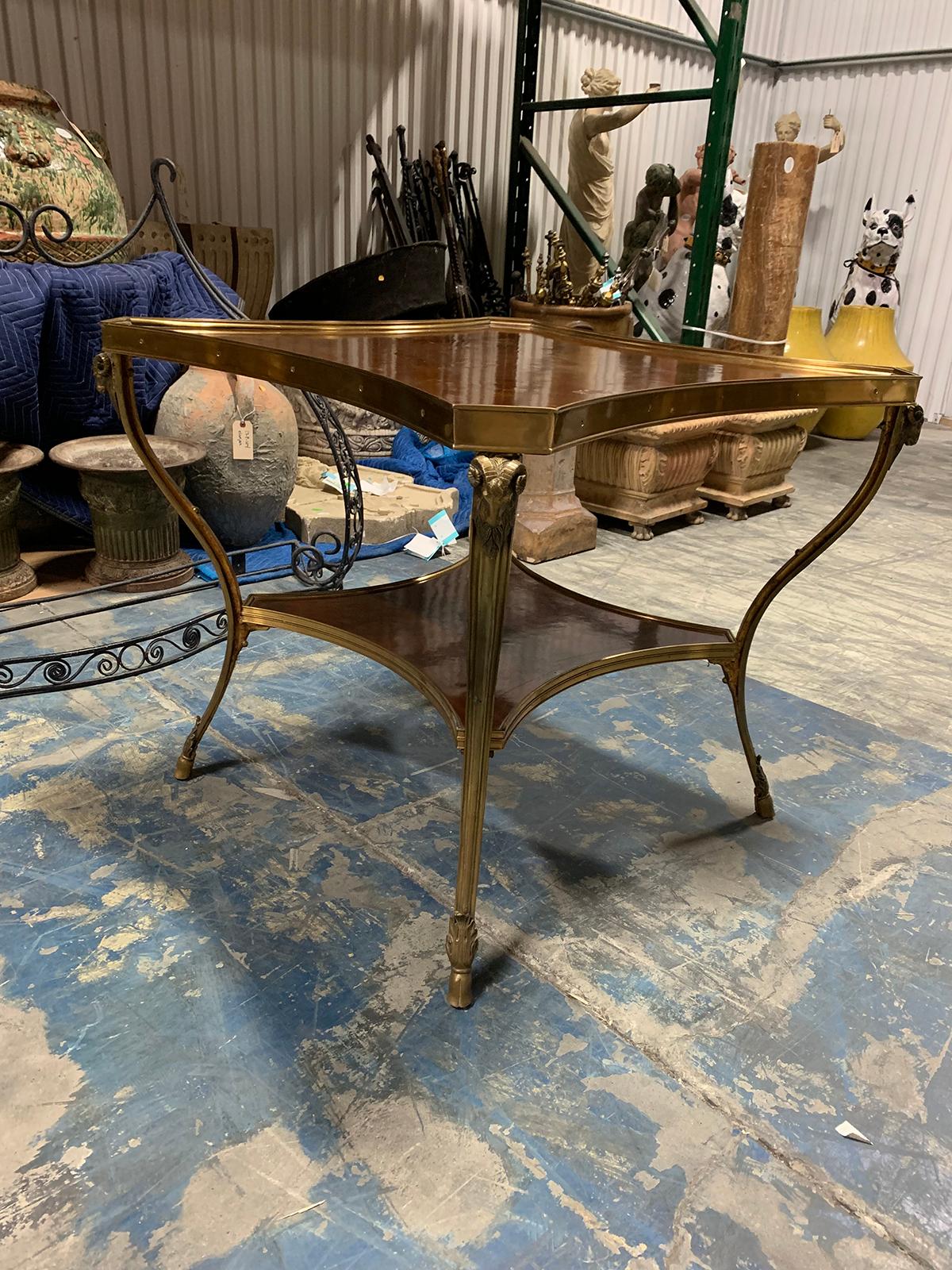 Neoclassical Gueridon Brass and Wood Table with Rams Heads and Hoof Feet In Good Condition In Atlanta, GA