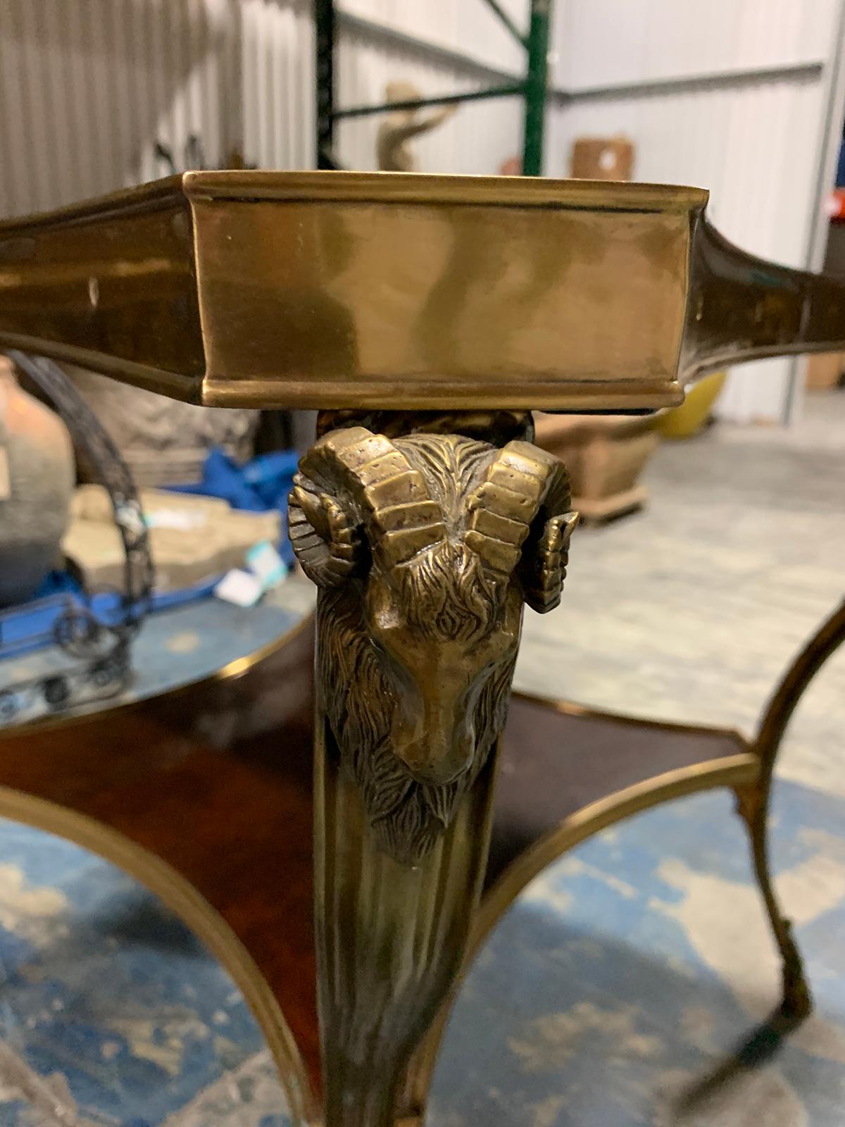 Neoclassical Gueridon Brass and Wood Table with Rams Heads and Hoof Feet 3