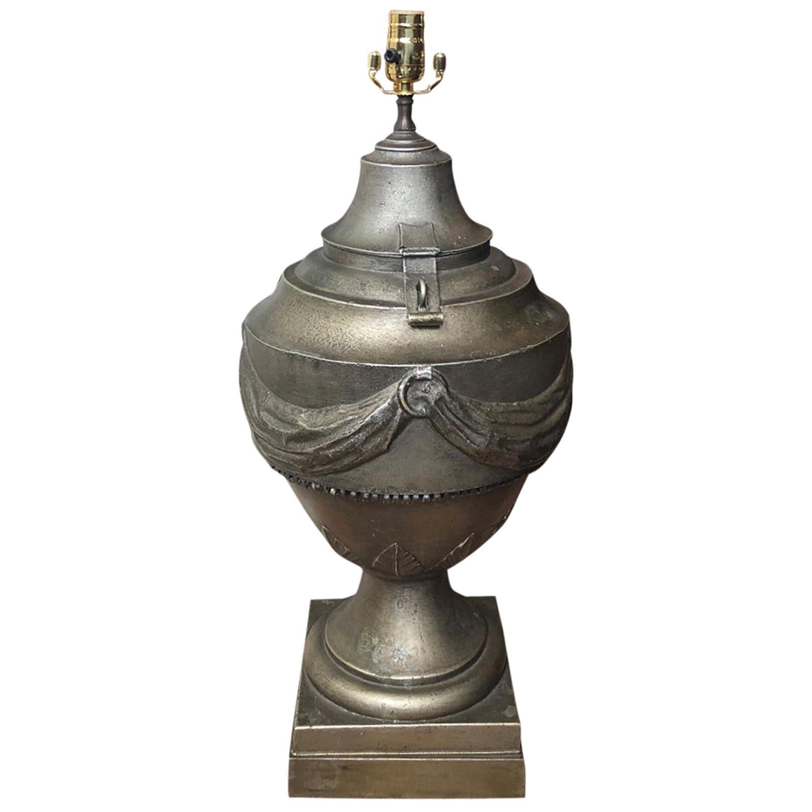 20th Century Neoclassical Italian Patinated Tole Urn as Lamp For Sale