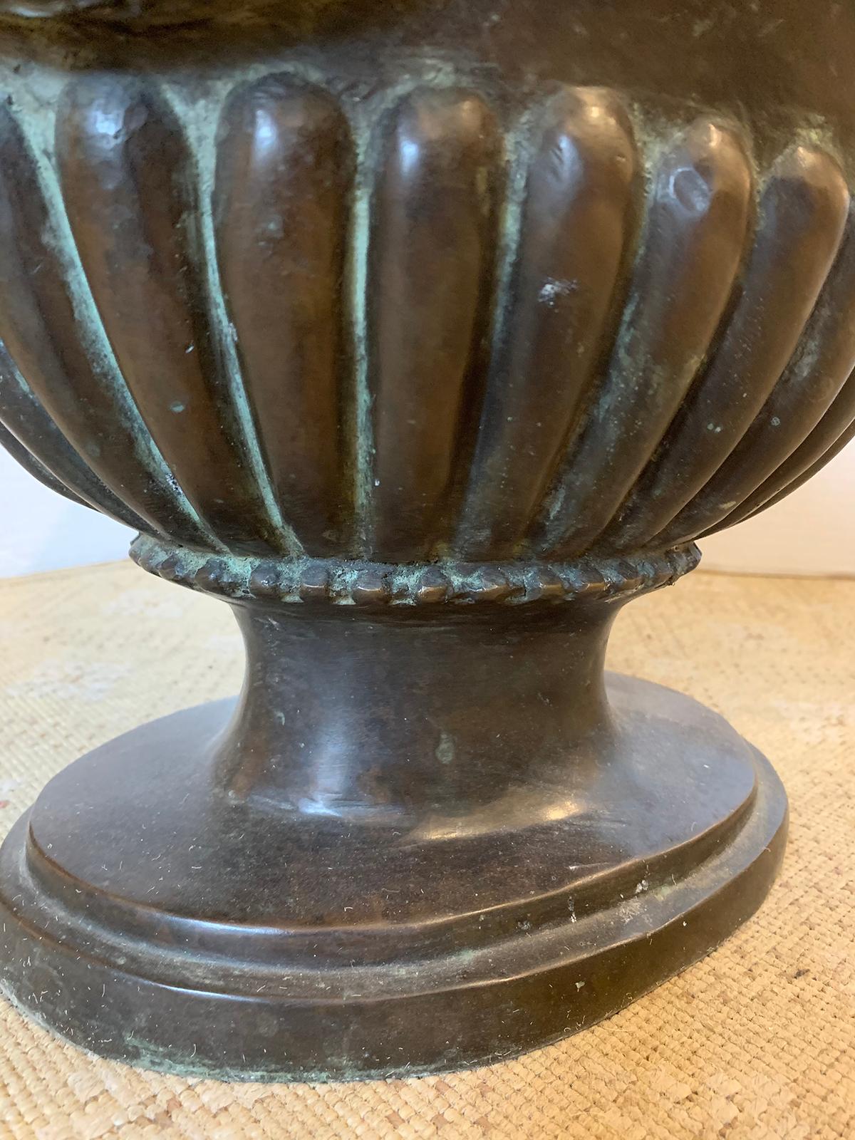 20th Century Neoclassical Oval Bronze Urn with Rams Heads For Sale 4