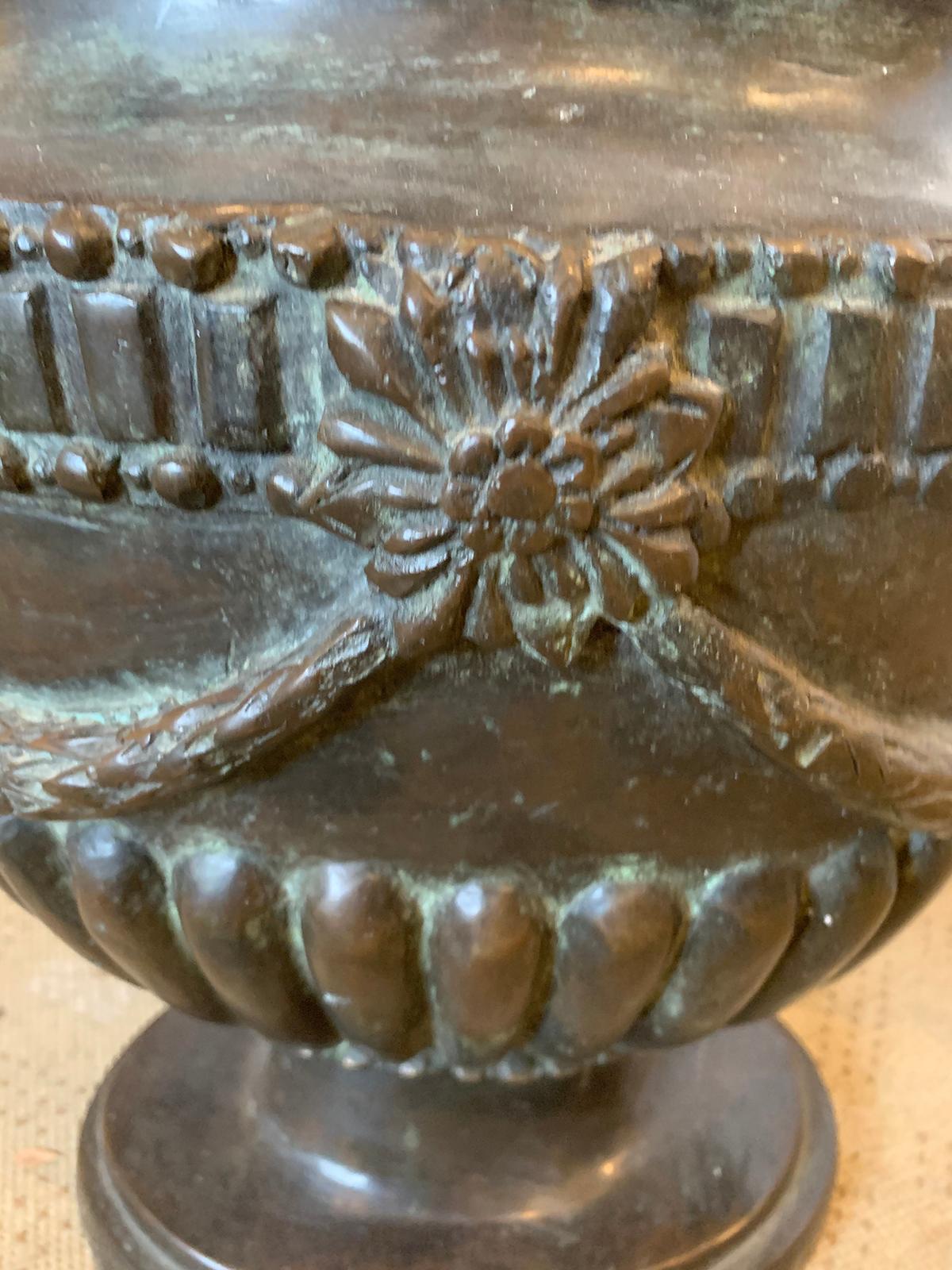 20th Century Neoclassical Oval Bronze Urn with Rams Heads For Sale 7
