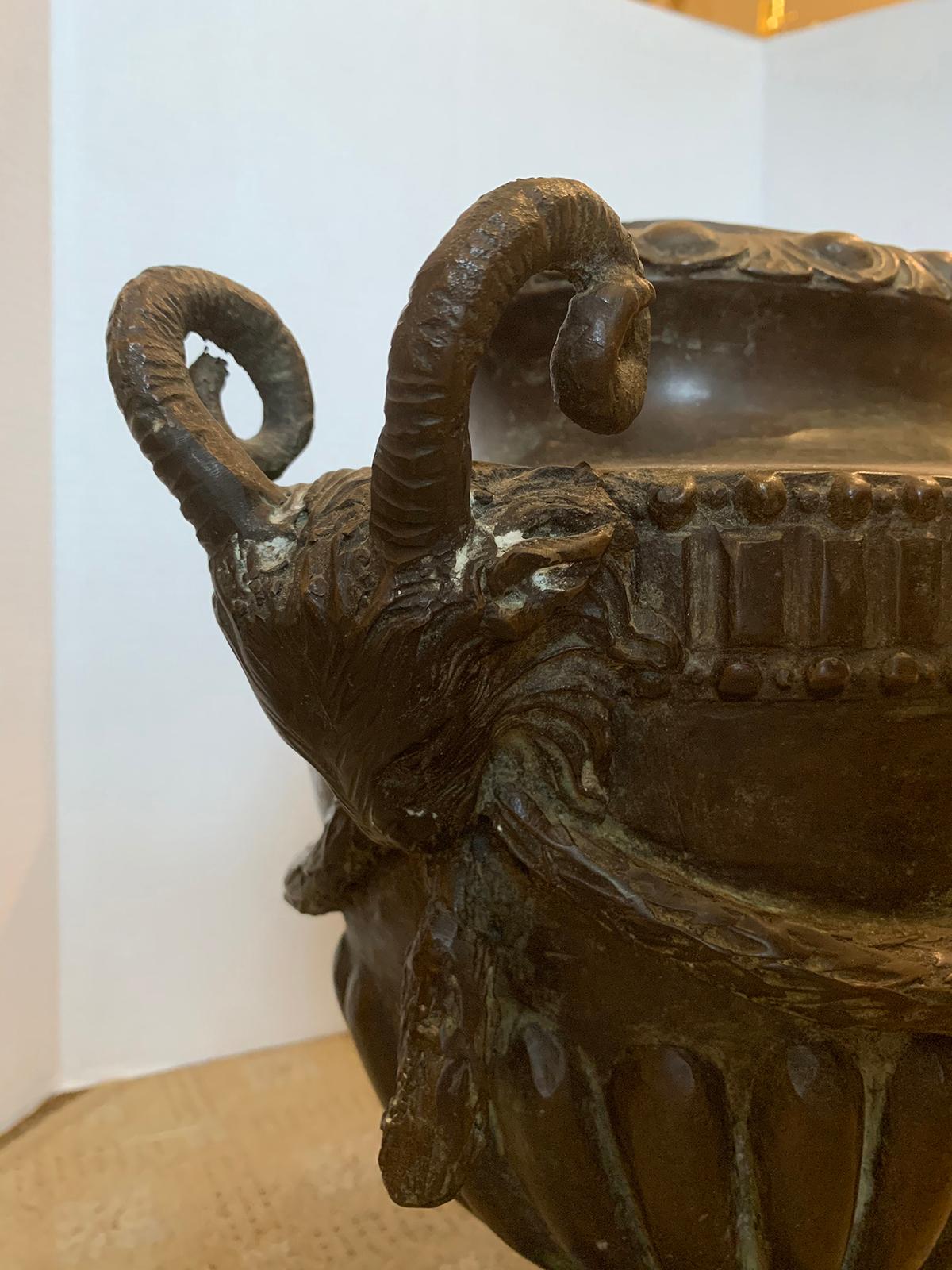 20th Century Neoclassical Oval Bronze Urn with Rams Heads For Sale 10