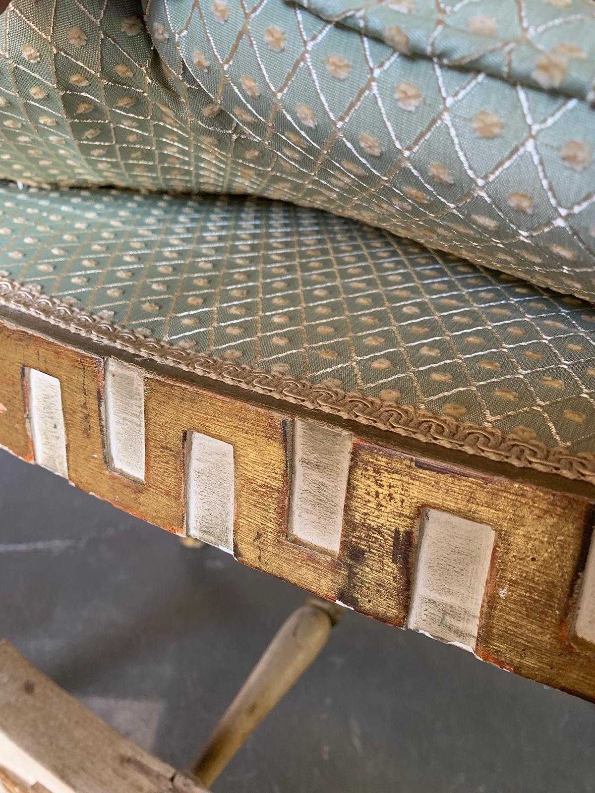 20th Century Neoclassical Painted Bench Stool with Greek Key and Gilt Details 5