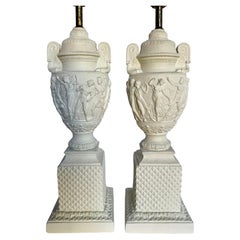 Neoclassical Plaster Urn Table Lamp Greek Figural Statue Reliefs 20th Century
