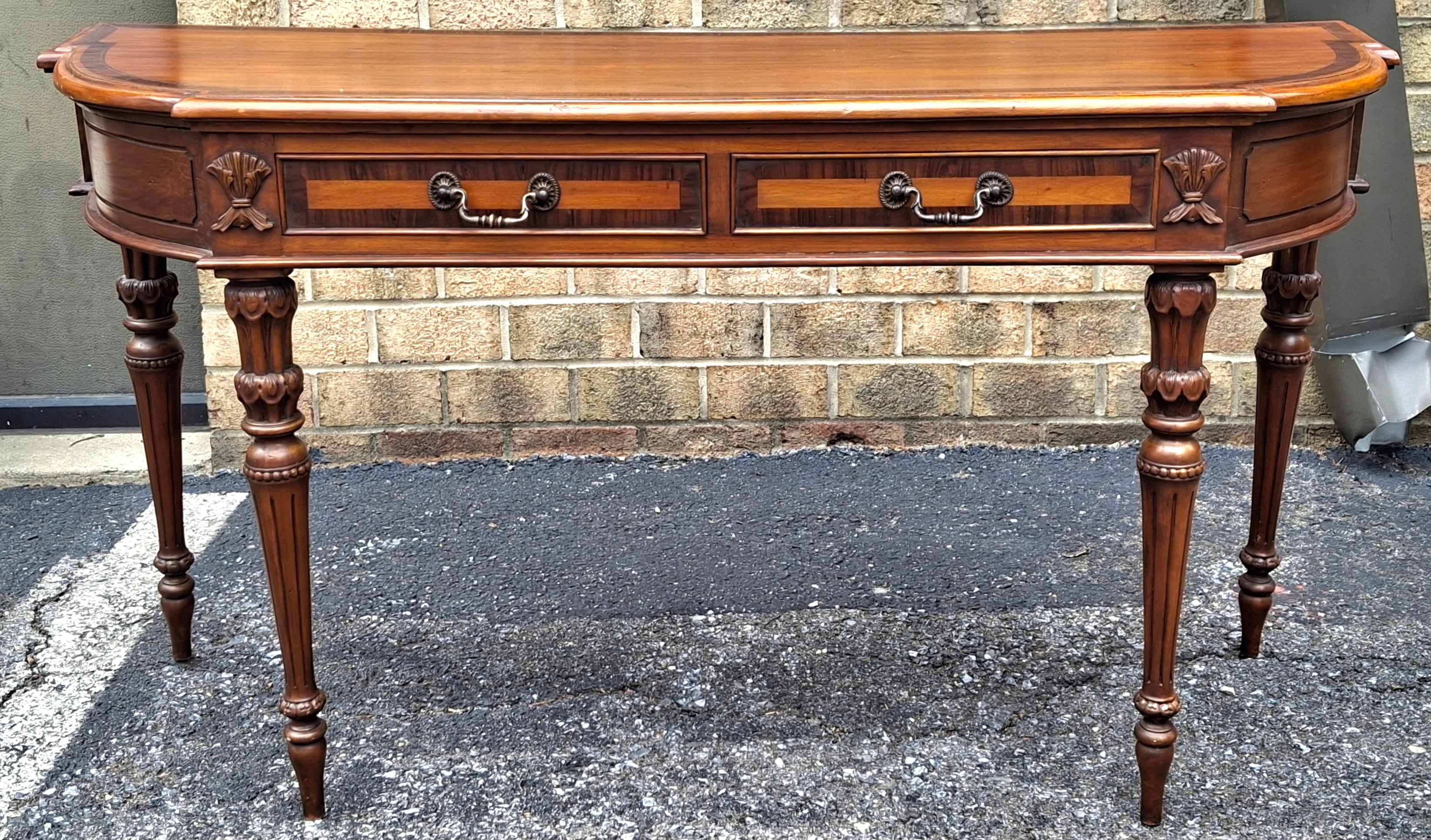 American 20th Century Neoclassical Sctyle Cross-Banded Mahogany Console Sofa Table For Sale