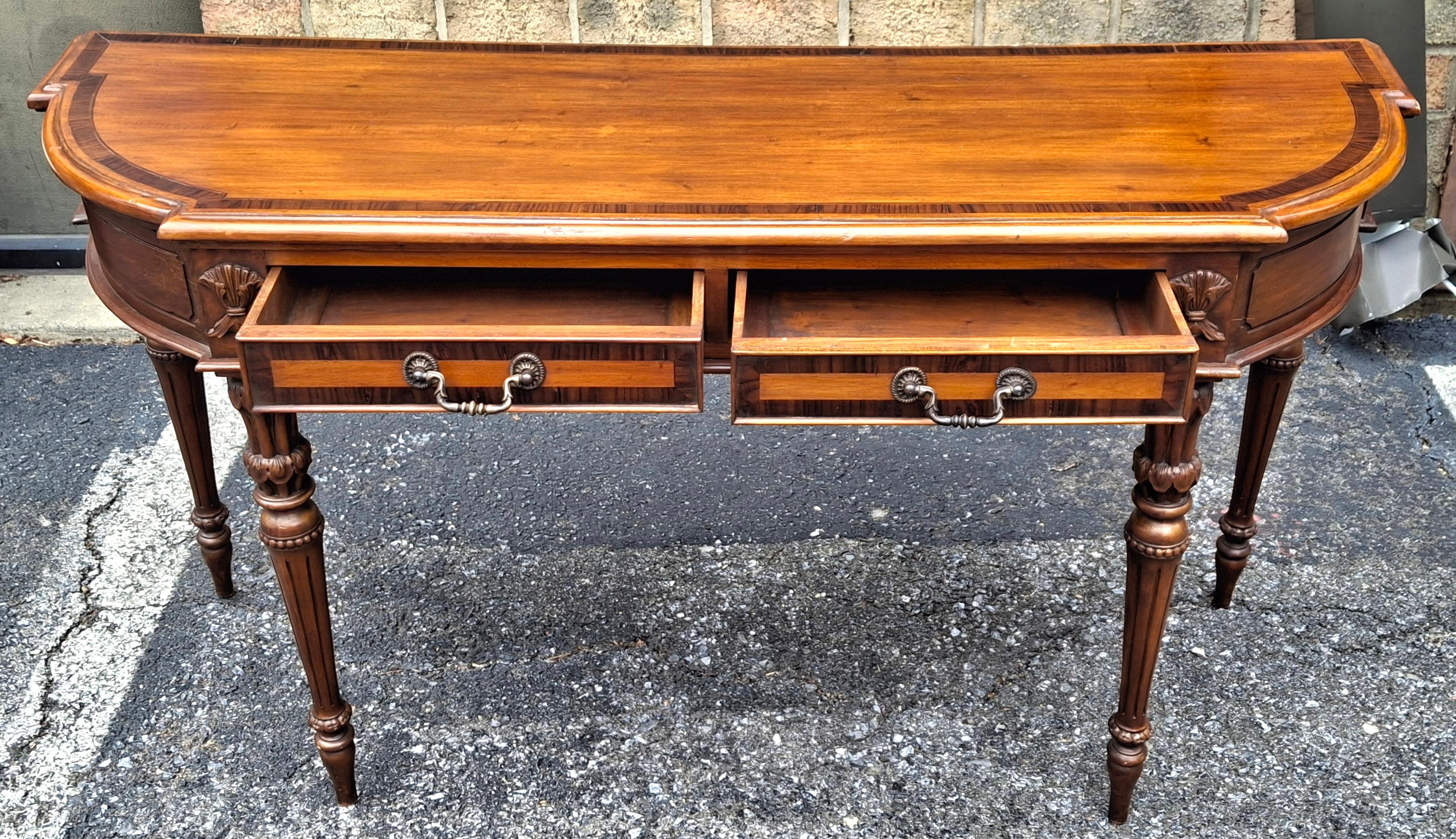Carved 20th Century Neoclassical Sctyle Cross-Banded Mahogany Console Sofa Table For Sale