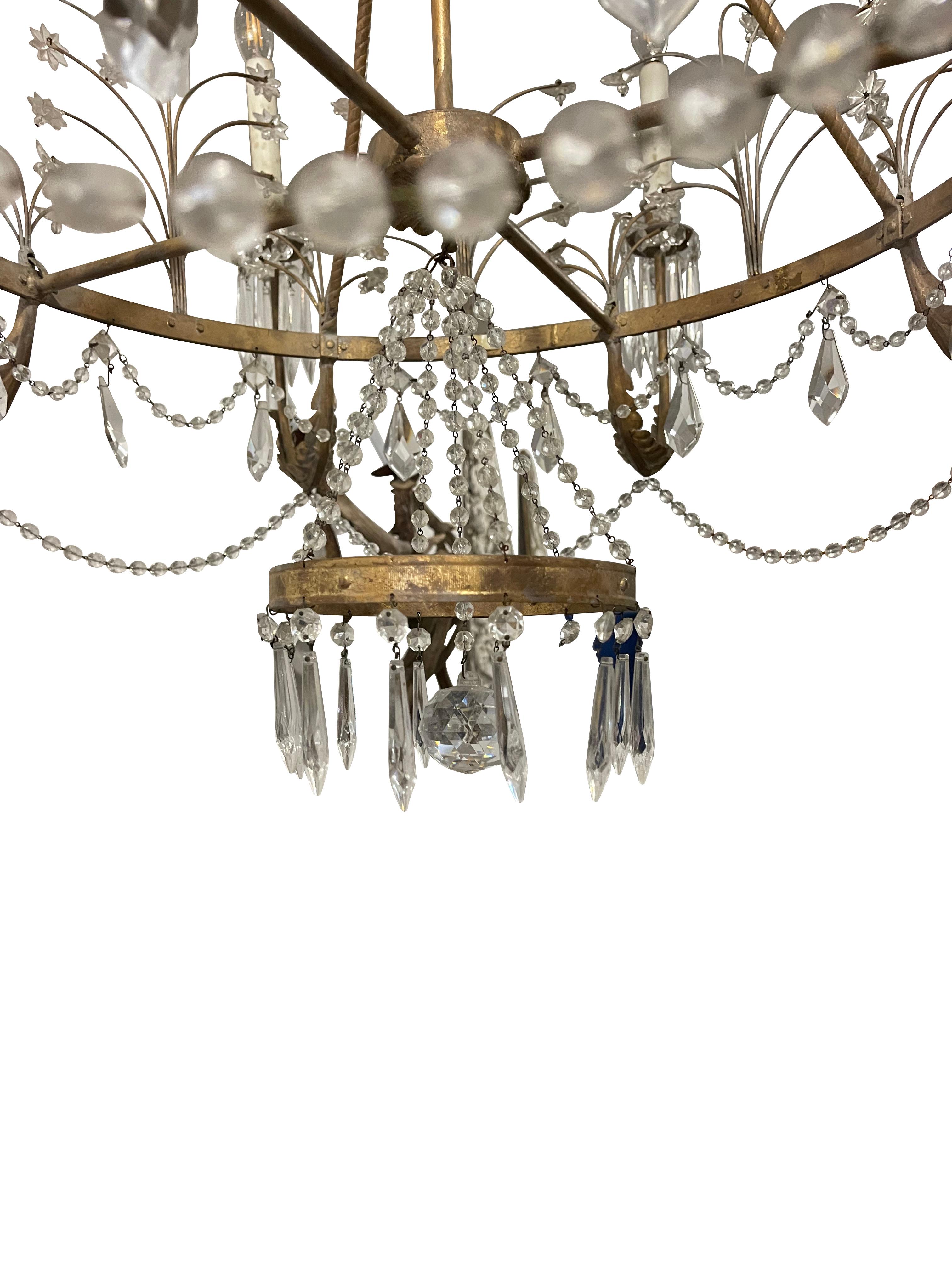 20th Century Neoclassical Swedish Style Crystal and Gilt Bronze Chandelier  For Sale 1