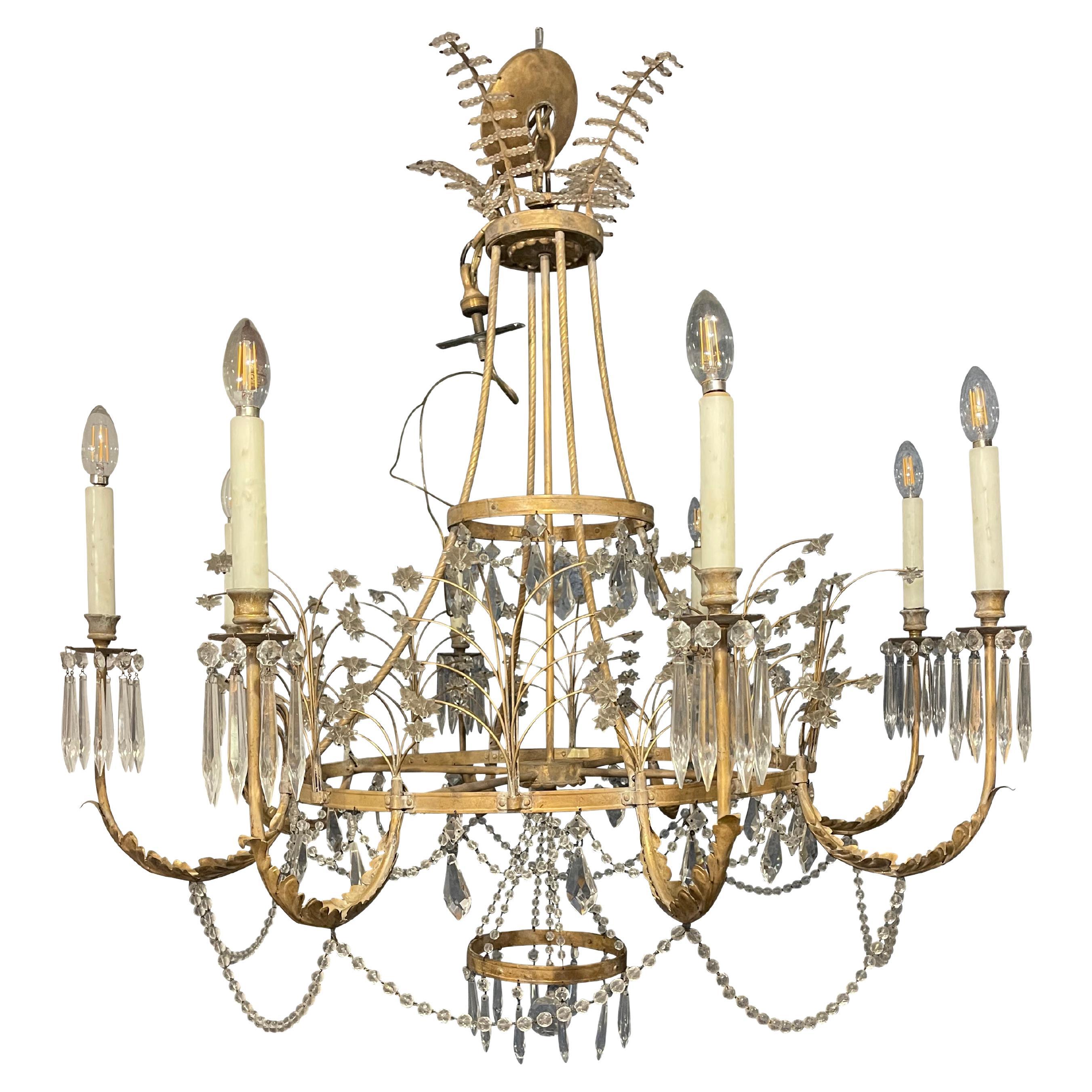20th Century Neoclassical Swedish Style Crystal and Gilt Bronze Chandelier  For Sale