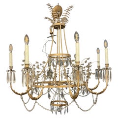 Lustre néoclassique du 20e siècle de style suédois en cristal et bronze doré 