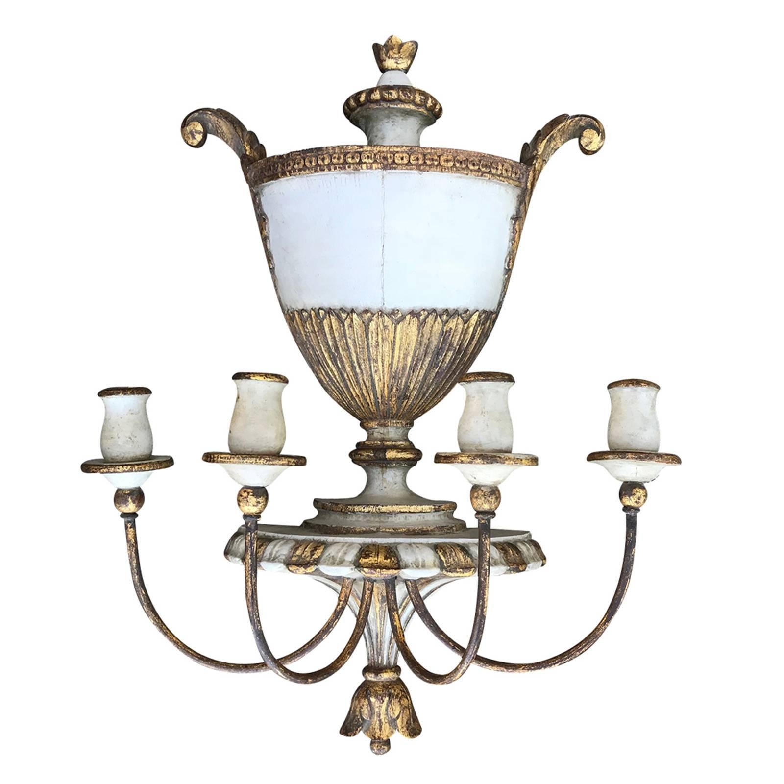 20th Century Neoclassical Urn Four-Arm Sconce, Marked 'Made in Spain' For Sale