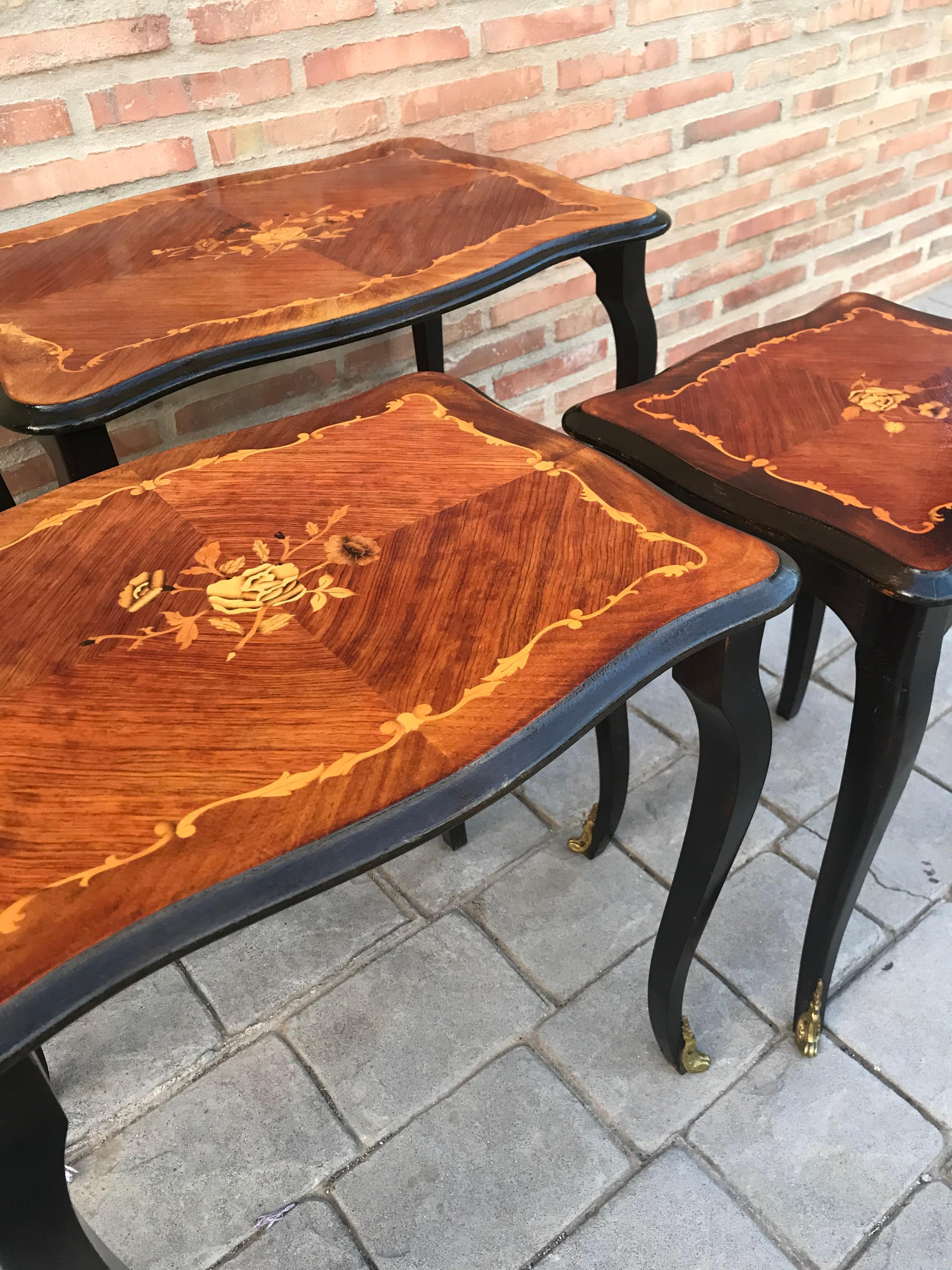 20th Century Nest of 3 Marquetry Side Tables with Cabriole Shaped Legs For Sale 2