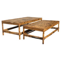 Vintage 20th Century Nest of Two Tortoise Bamboo Low Coffee Tables