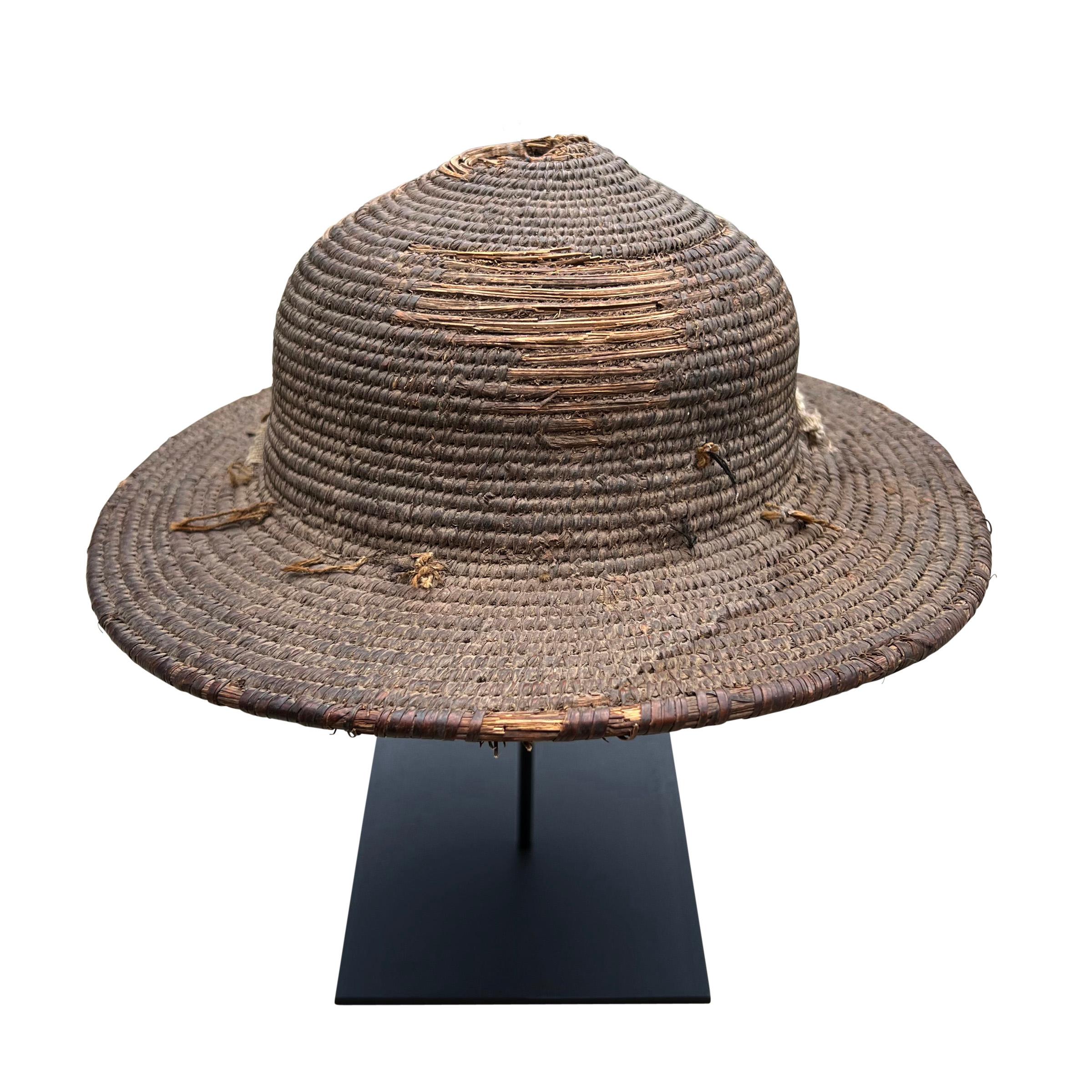 Tribal 20th Century Nigerian Woven Hat on Custom Mount