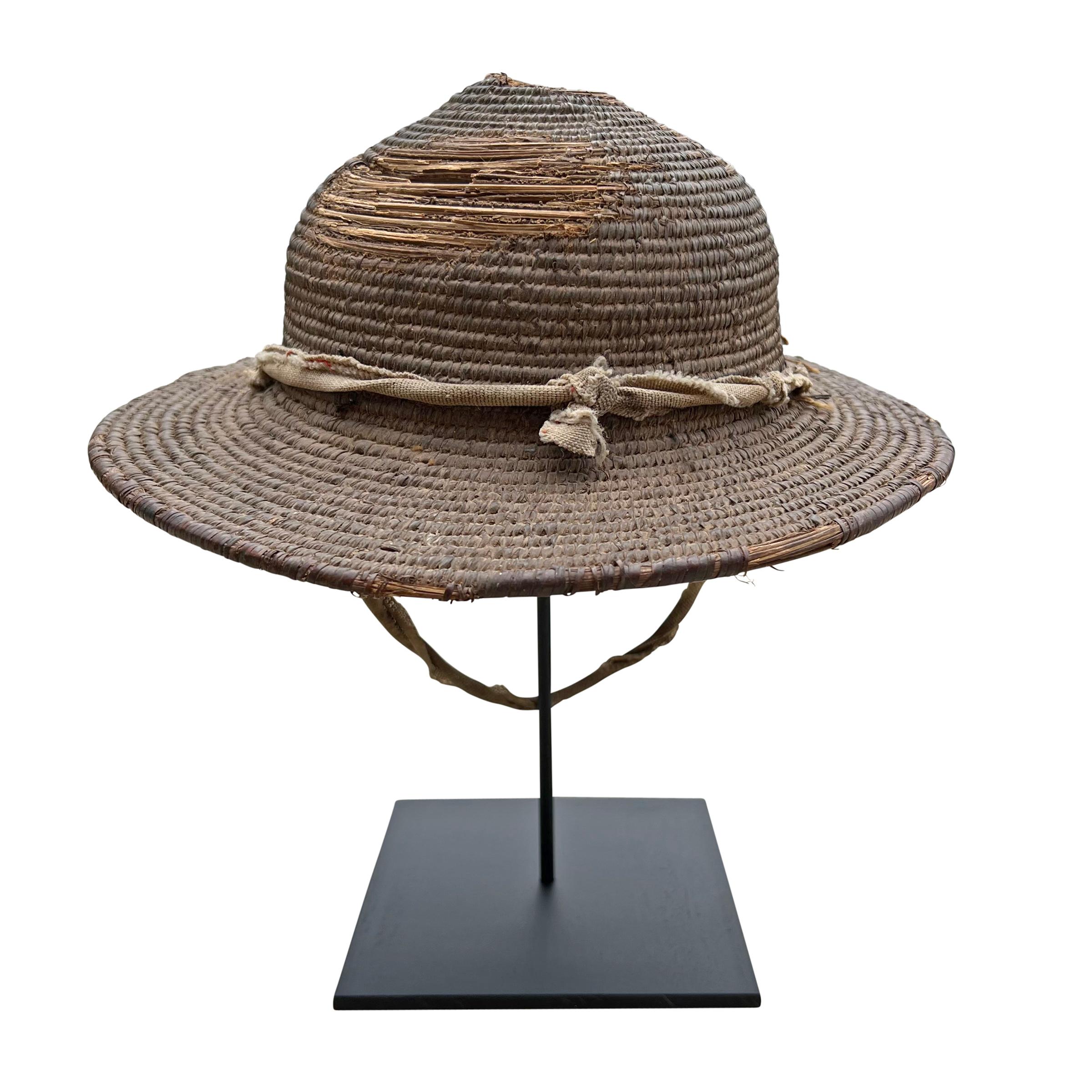 Natural Fiber 20th Century Nigerian Woven Hat on Custom Mount