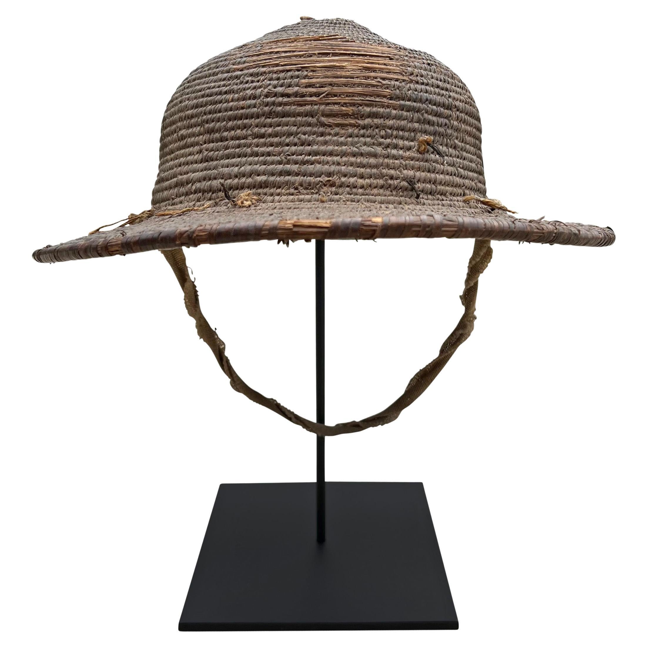 20th Century Nigerian Woven Hat on Custom Mount