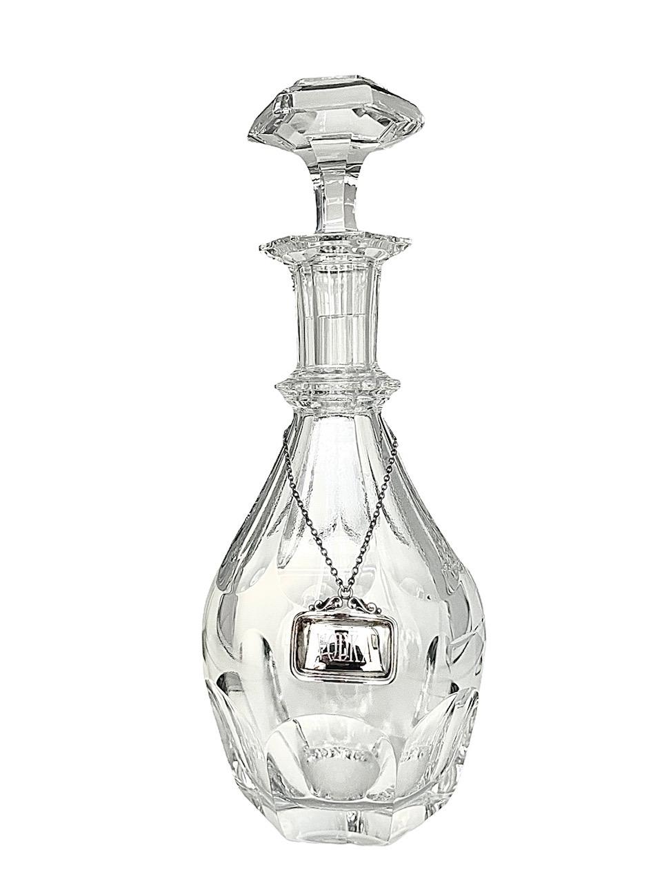 20e siècle Neuf carafes en cristal et neuf étiquettes en argent Georg Jensen en vente 1