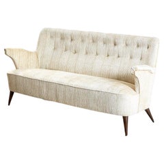 20th Century Nino Zoncada Sofa in Wood and White Fabric Upholstery