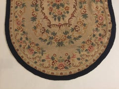 20th Century North America Oval Hooked Rug Floral Bouquet Hand-Knotted Wool Grey
