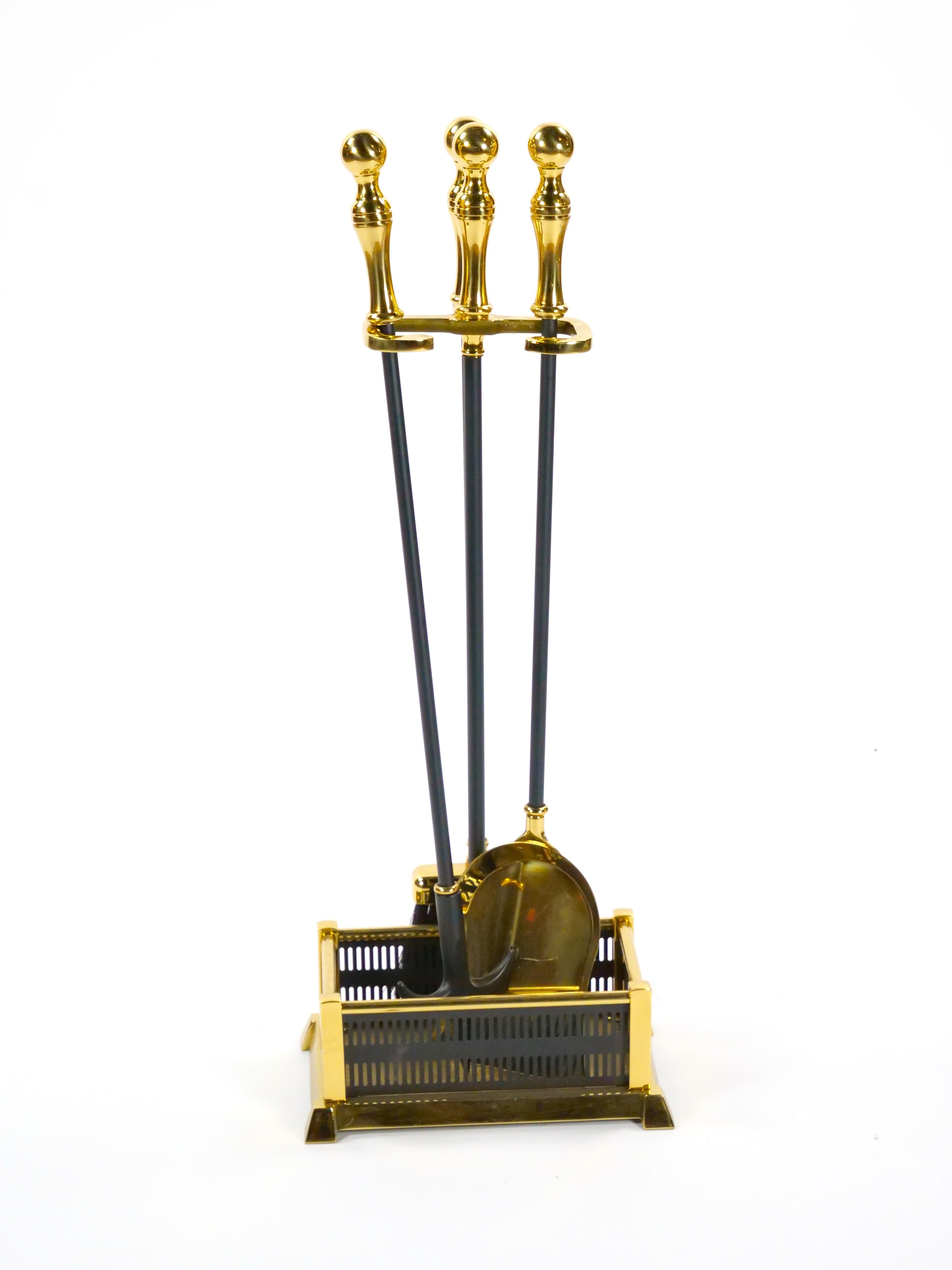 Enhance your hearth with this exquisite 20th-century North American fireplace toolset, beautifully crafted in the Victorian style. This elegant three-piece set includes a shovel, brush, and poker, each featuring polished steel with finely detailed