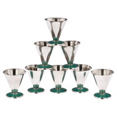 Gobelets à cocktail Art Déco norvégiens du 20ème siècle en argent massif et émail, vers 1950