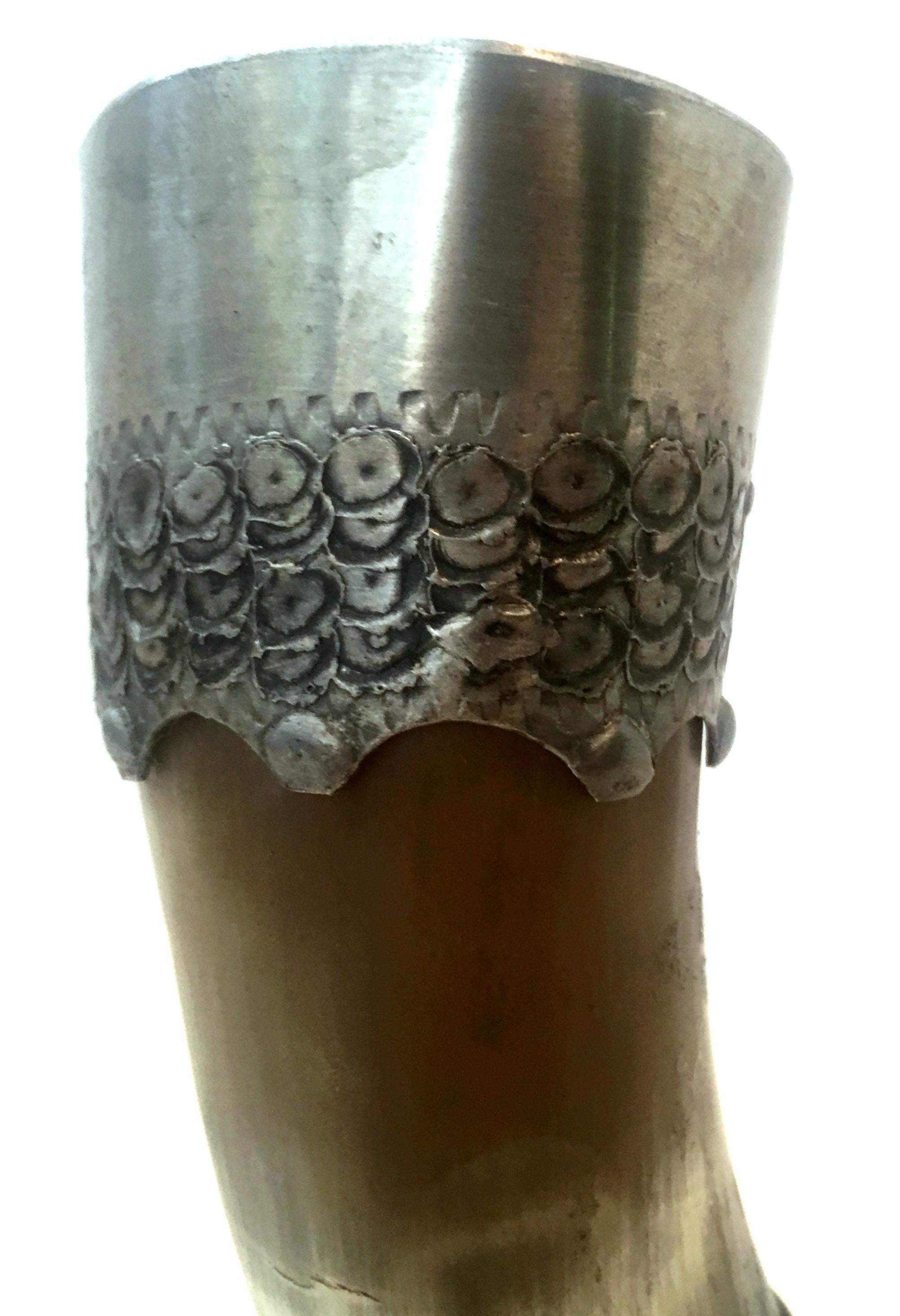 20th Century Norwegian Horn and Footed Pewter Drinking Cup For Sale 1