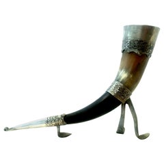 20th Century Norwegian Horn and Footed Pewter Drinking Cup
