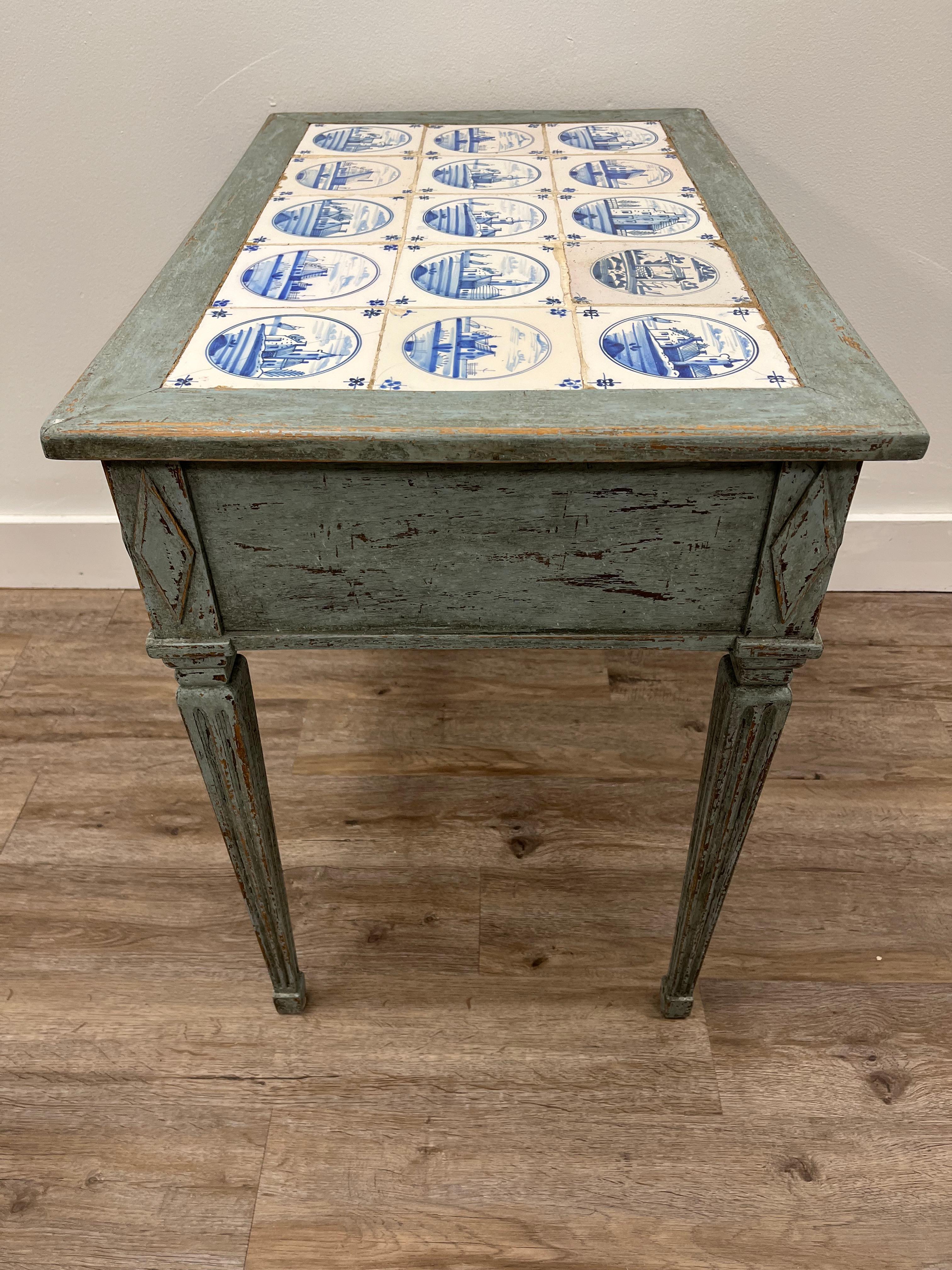 20th Century Norwegian Gustavian Style Tile Table For Sale 5