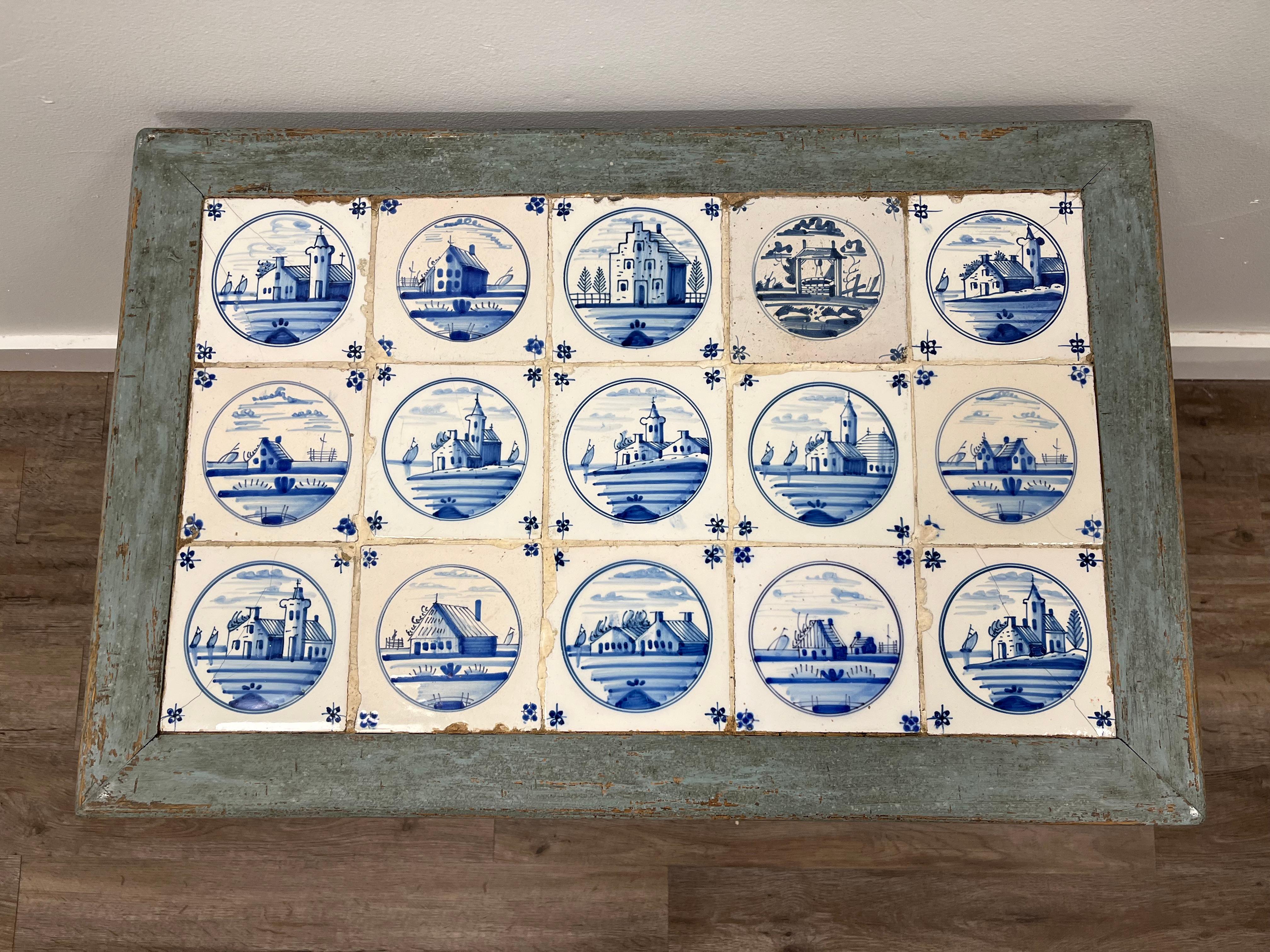 20th Century Norwegian Gustavian Style Tile Table In Good Condition For Sale In Huntington, NY