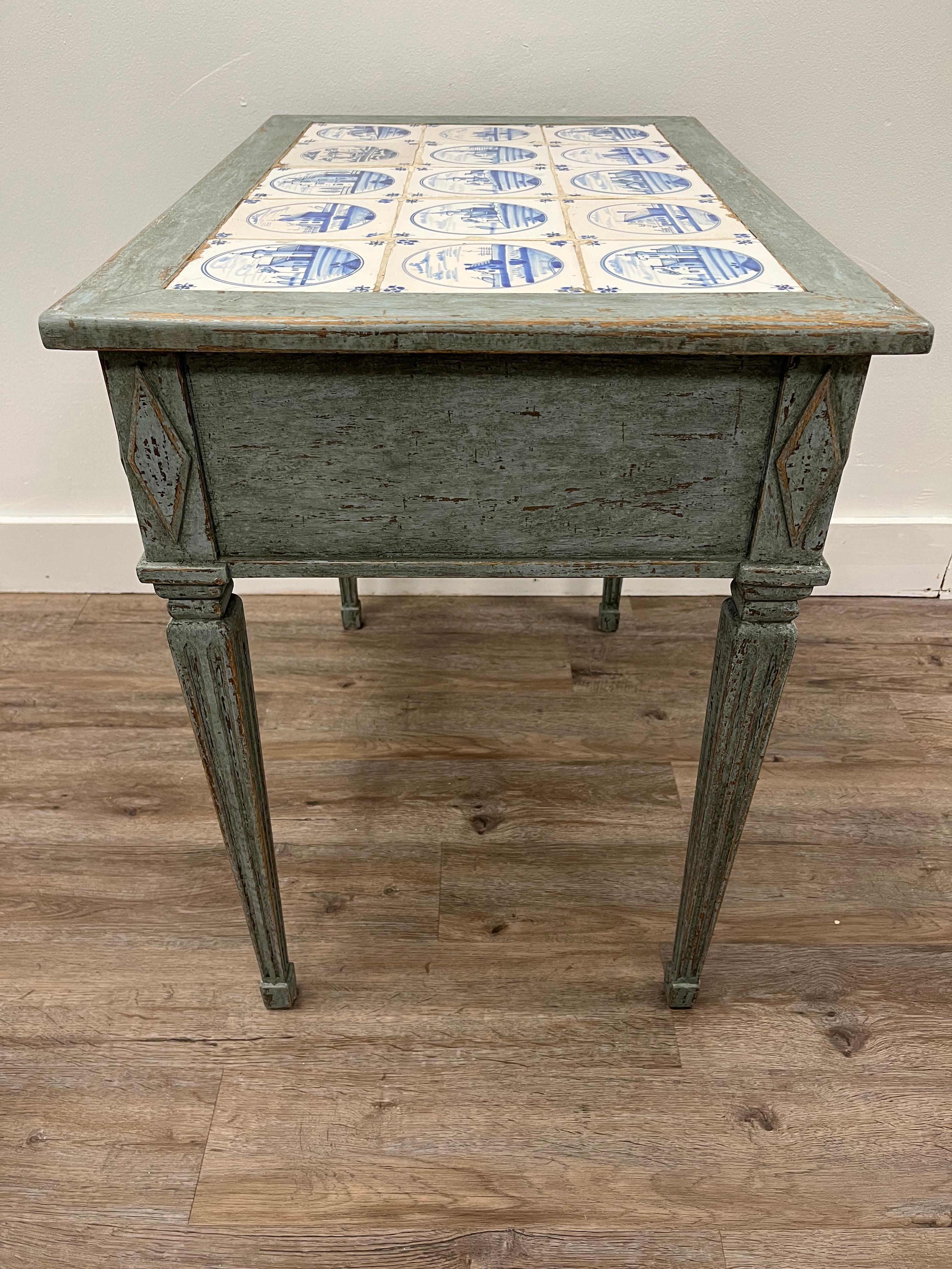 20th Century Norwegian Gustavian Style Tile Table For Sale 2